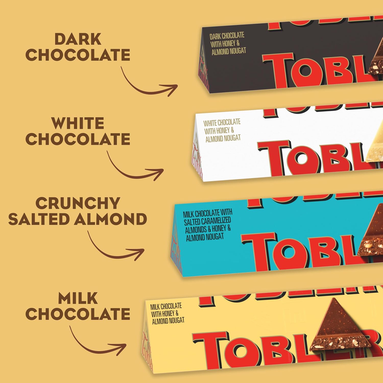 TOBLERONE Dark Chocolate Bar with Honey and Almond Nougat, 20 Bars | Bulk Chocolate