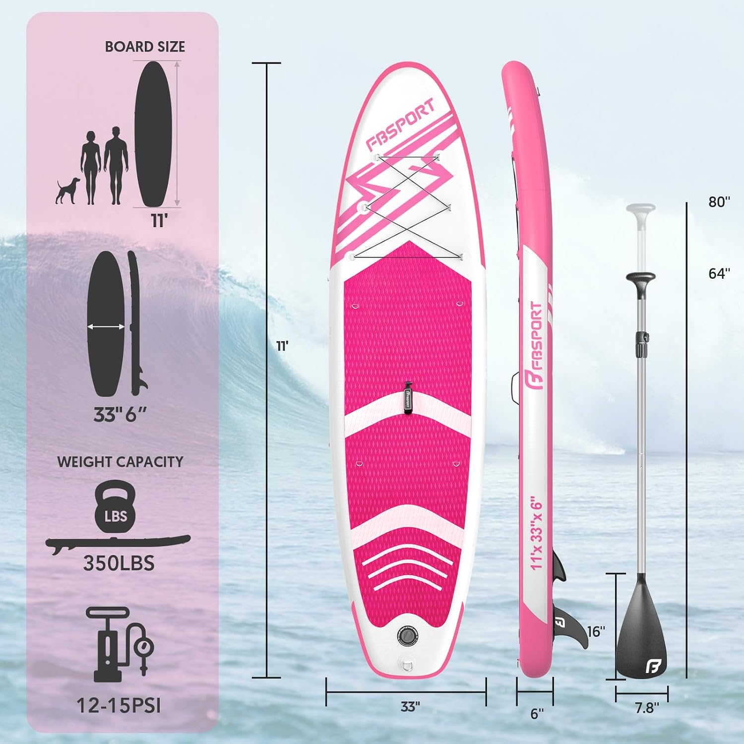 FBSPORT 11' Premium Stand Up Paddle Board, Yoga Board with SUP Accessories & Carry Bag | Wide Stance, Surf Control, Non-Slip Deck, Leash