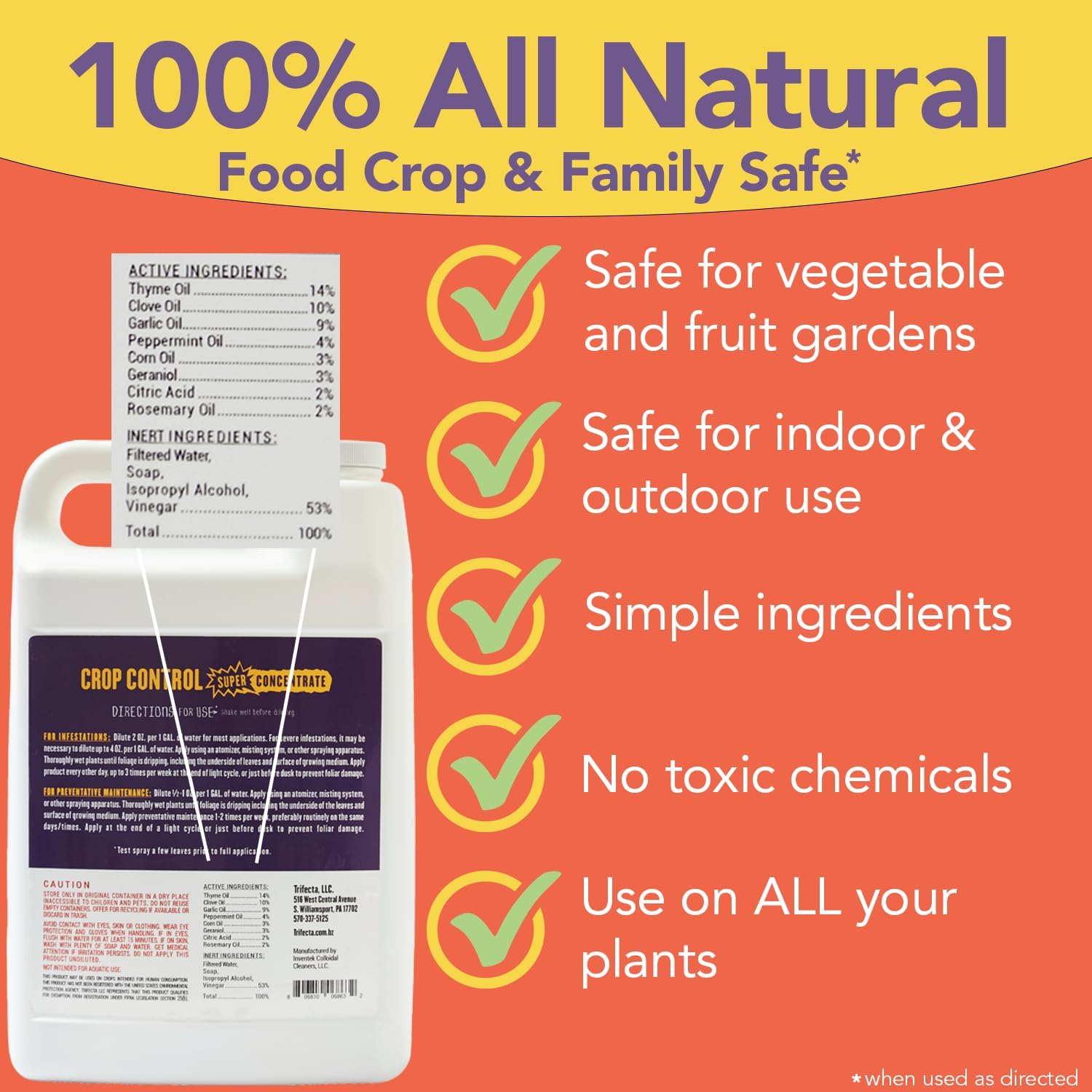 Trifecta Crop Control Super Concentrate | 4 oz | All-in-One Pesticide, Fungicide, Miticide And Insecticide | For Spider Mites, Mildew, Mold And Botrytis