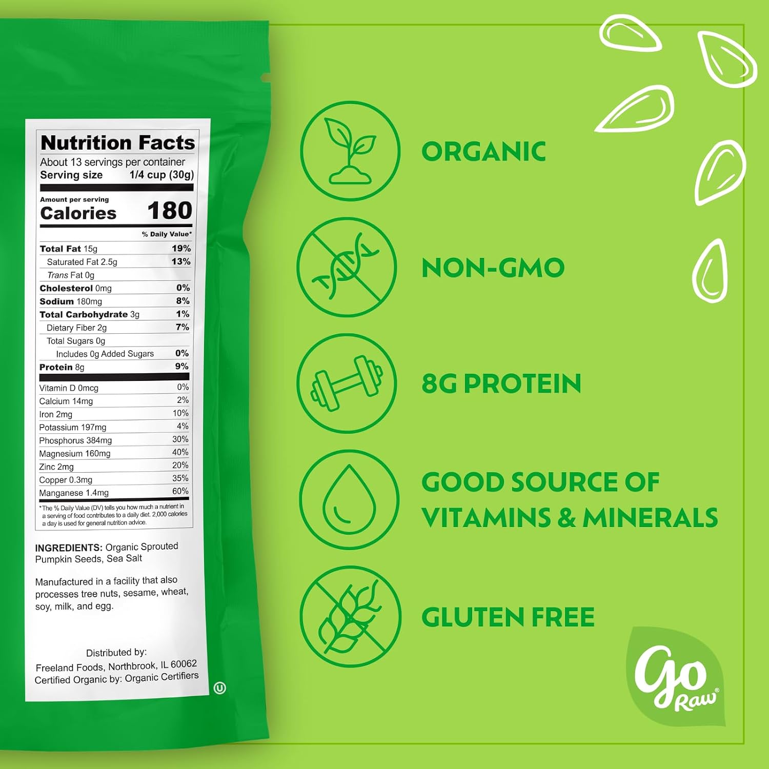 Go Raw Organic Sprouted Pumpkin Seeds - Sea Salted Pepita Snack | Keto, Non-GMO, Vegan, Gluten-Free, Kosher, Paleo, Protein-Packed Superfood, Healthy Vegan Snack for Adults and Kids, 14oz Bag