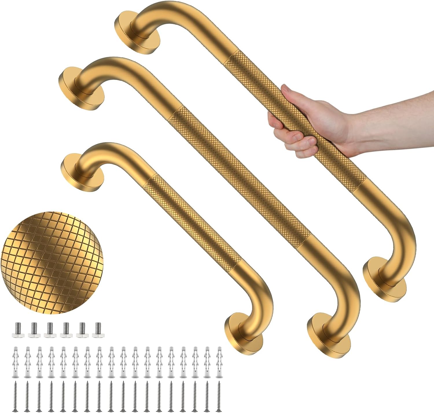 Munzong 3 Pack Commercial Handicap Grab Bars 18" 36" 42" Brushed Nickel | Bathroom Grab Bar for Shower 1.25" Diameter Anti Slip Bathroom Balance Bar Safety Hand Rail for Elderly Injury Senior