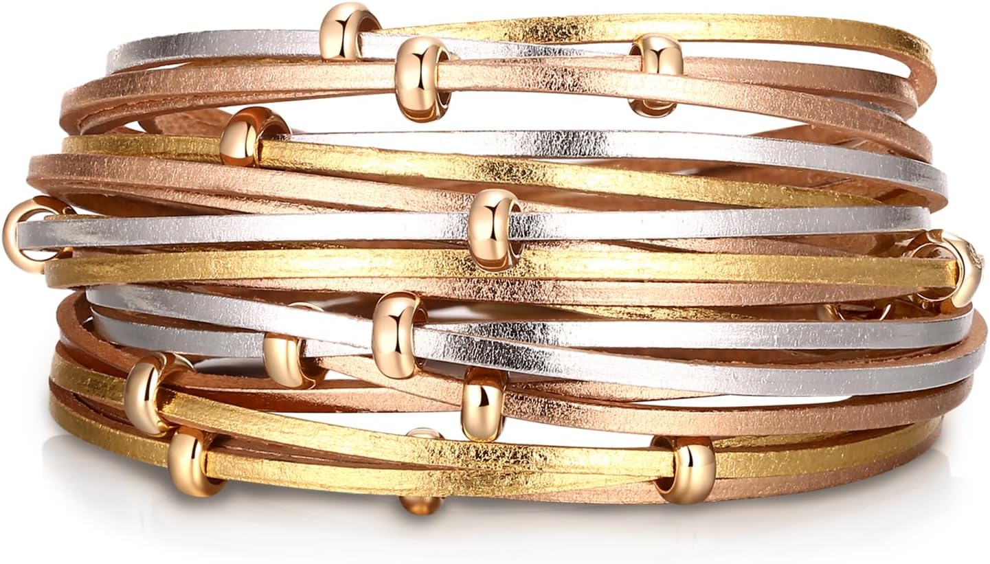 Fesciory Leather Wrap Bracelets for Women, Boho Western Layered Jewelry