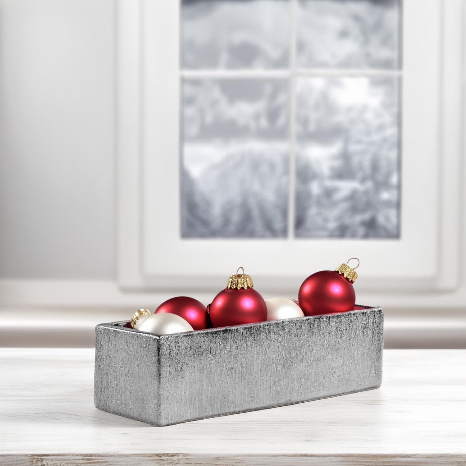 WGVI Long Rectangle Ceramic Planter Vase in White 14" x 4" x 4"H, Rectangular Box Block Terrarium Pot, Flower Arrangement, Tabletop Centerpiece