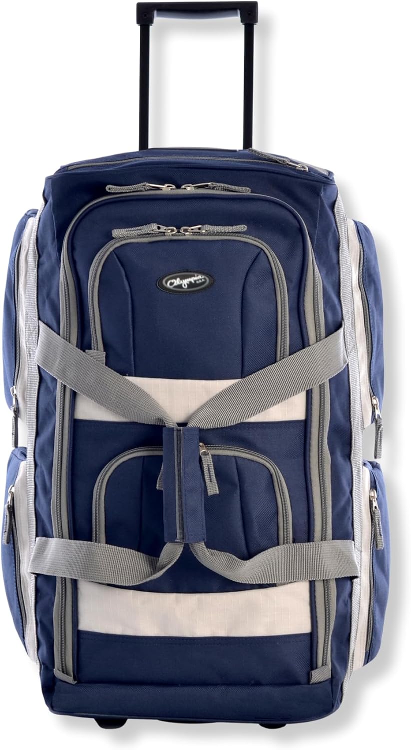 Olympia U.S.A. 33 inch Jumbo Size 8 Pockets Wheeled Rolling Duffel Bag Water Resistant Luggage Lightweight Travel Suitcase with Retractable Handle