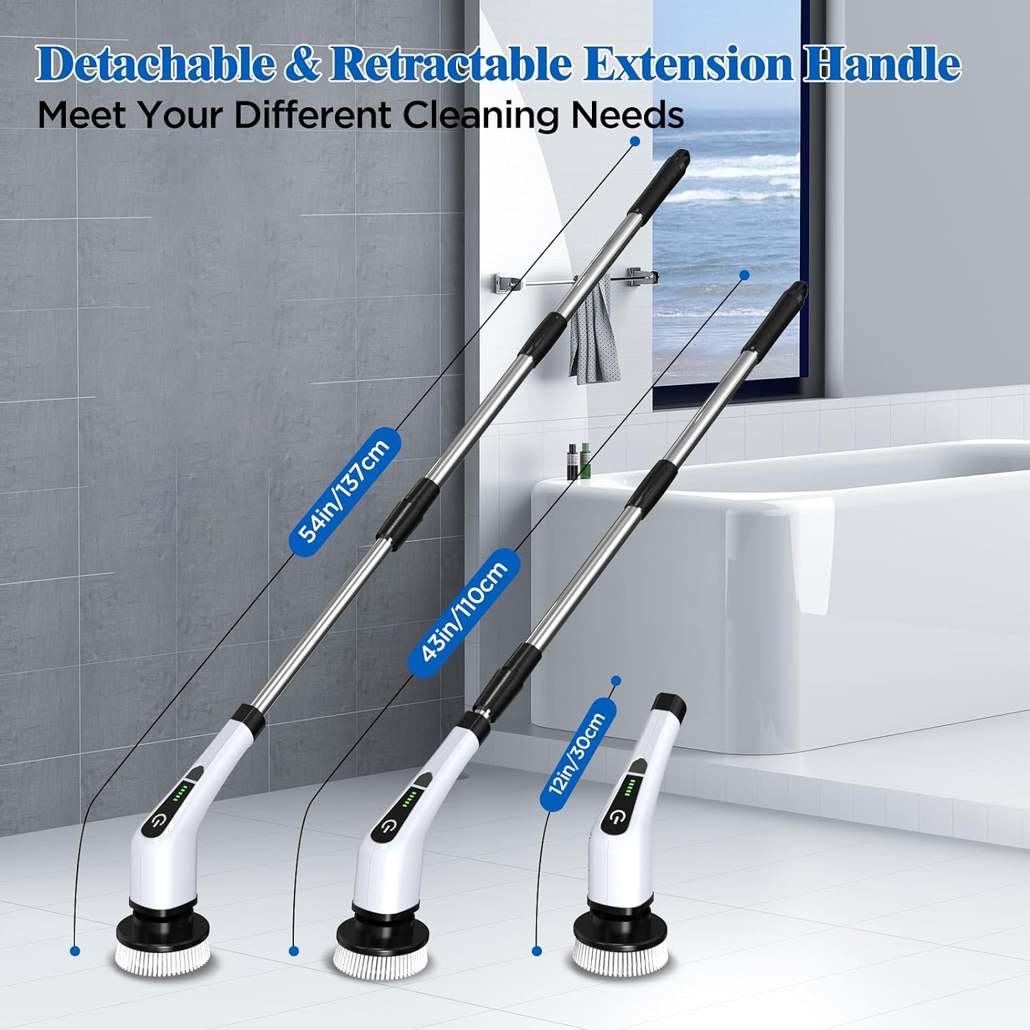 Electric Spin Scrubber, Cordless Bath Tub Power Scrubber with 8 Replaceable Drill Brush Heads