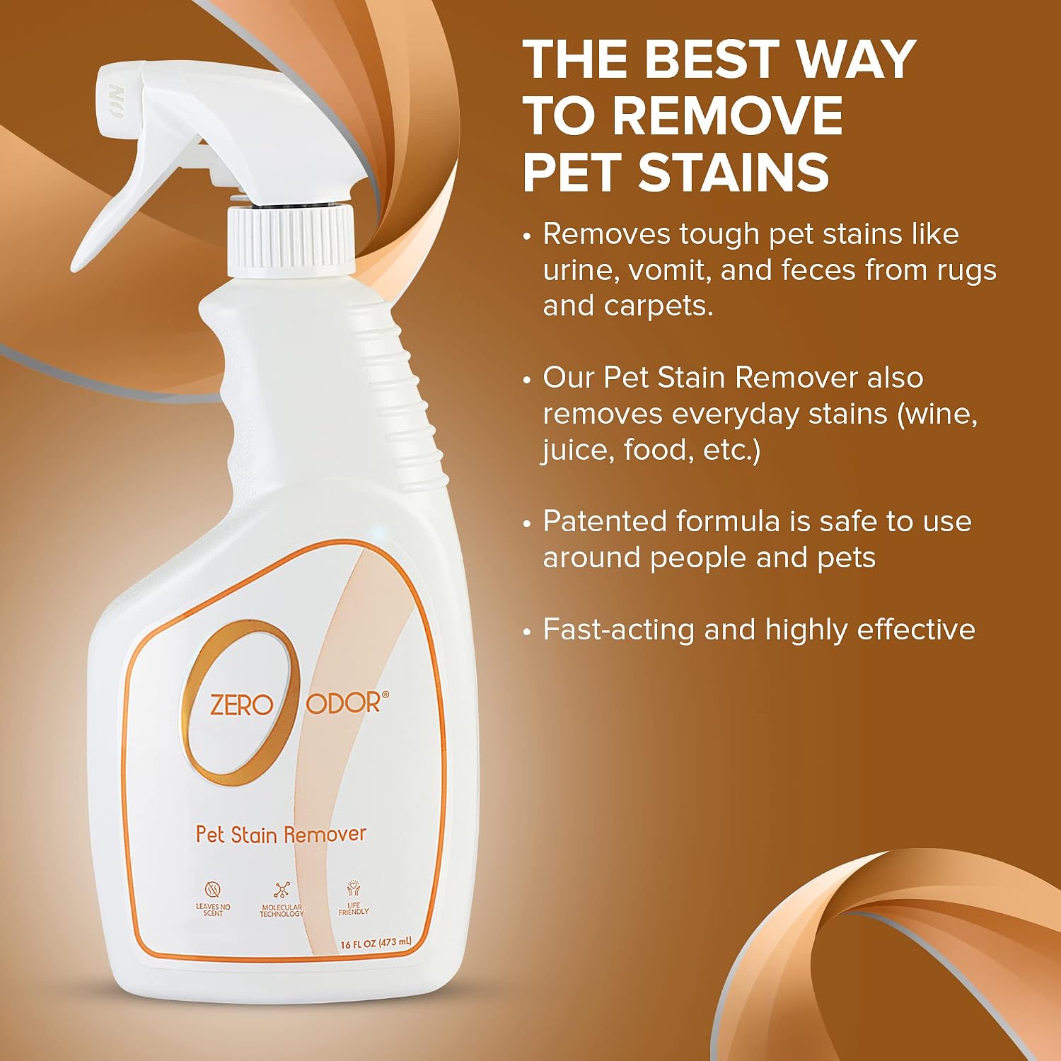 Zero Odor - Pet Stain Remover & Odor Eliminator - Permanently Remove Stain & Odor with Patented Technology Best for Carpet, Furniture, Floors