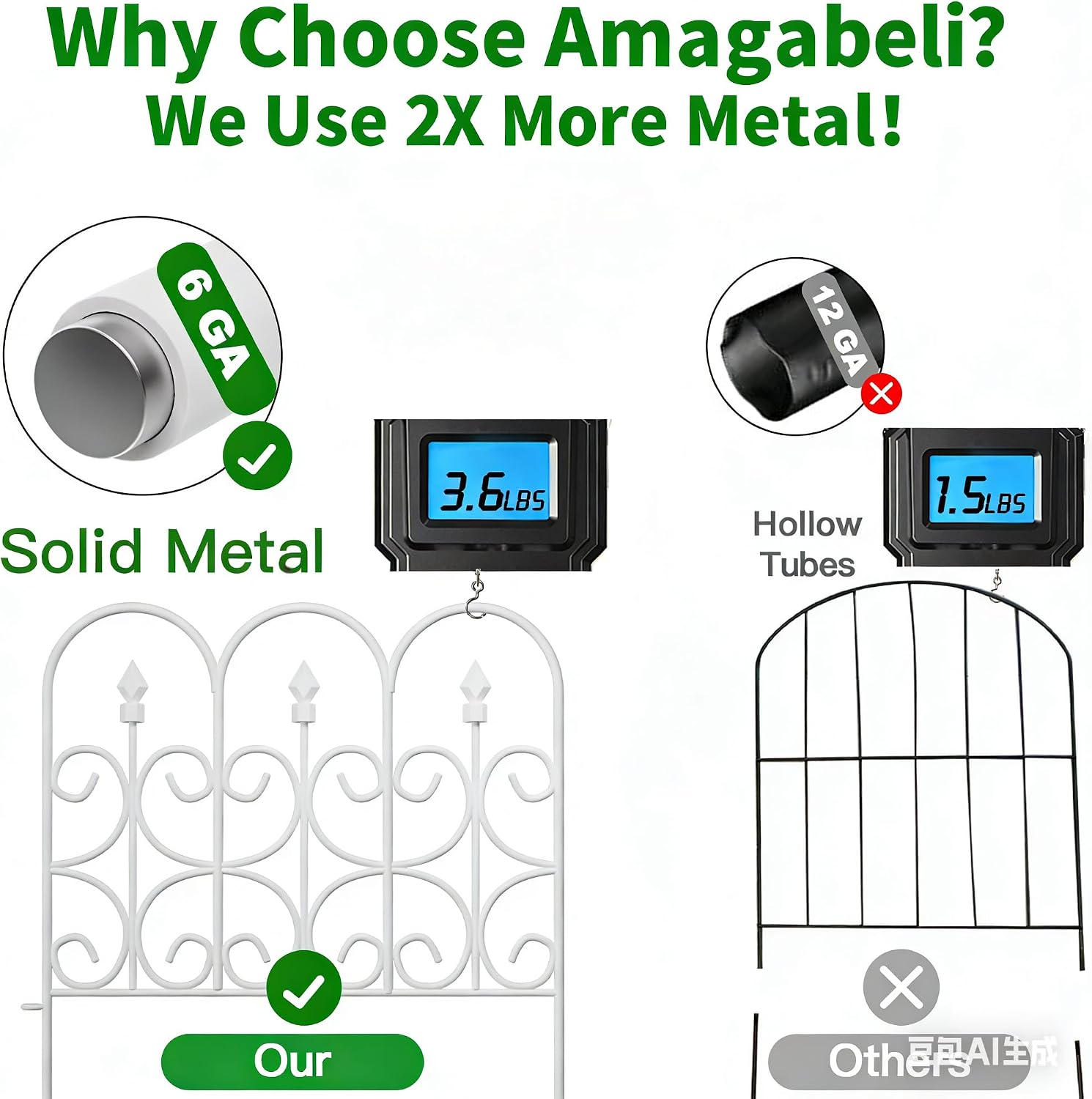AMAGABELI GARDEN & HOME 5 Panels 32in(H)×10ft(L) Decorative Garden Fences and Borders for Dogs No Dig Rustproof Metal Fence Panels Garden Edging Border Animal Barrier Fencing for Flower Beds Black