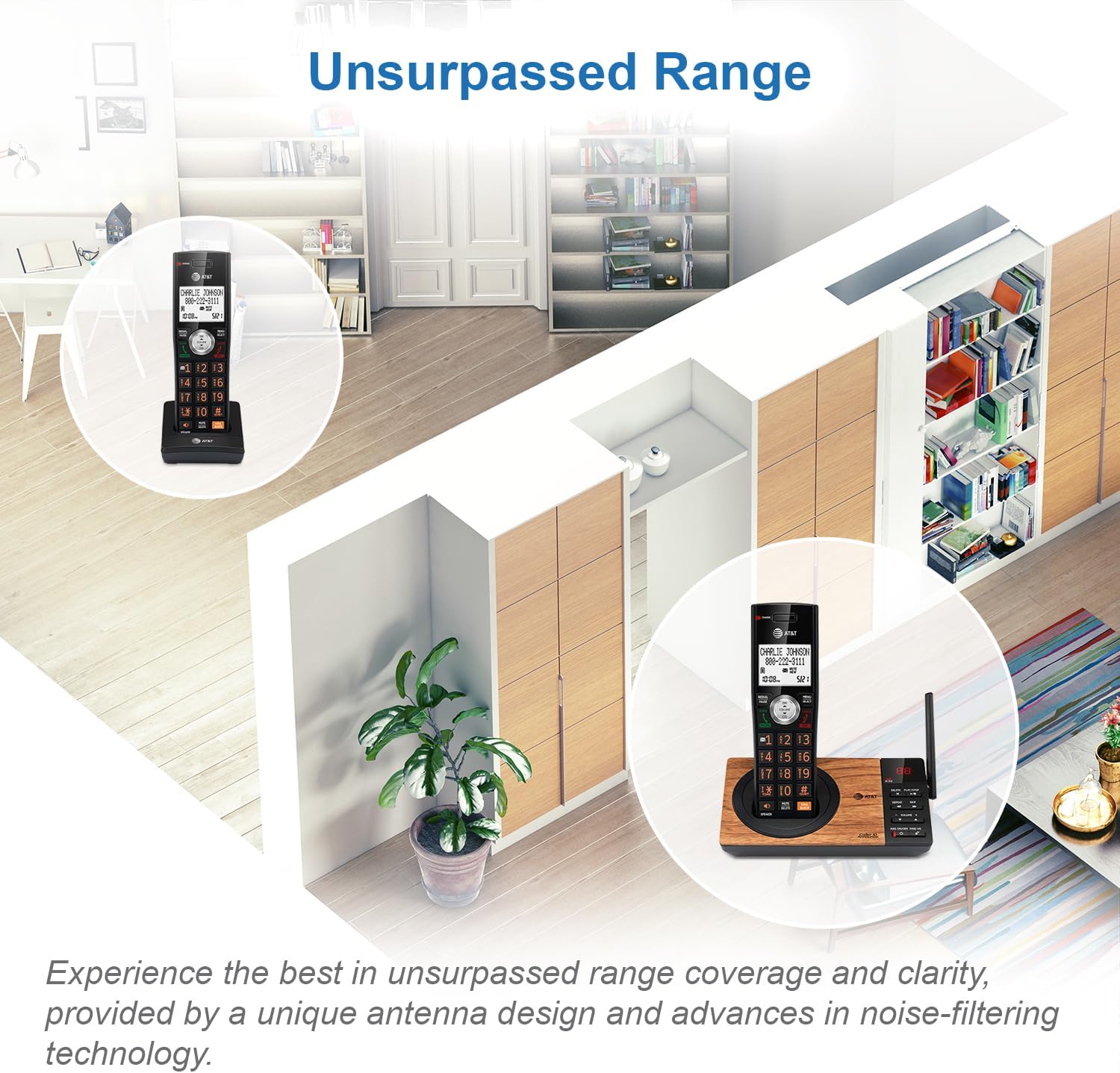 AT&T DECT 6.0 Expandable Cordless Phone with Answering System, Silver/Black with 3 Handsets