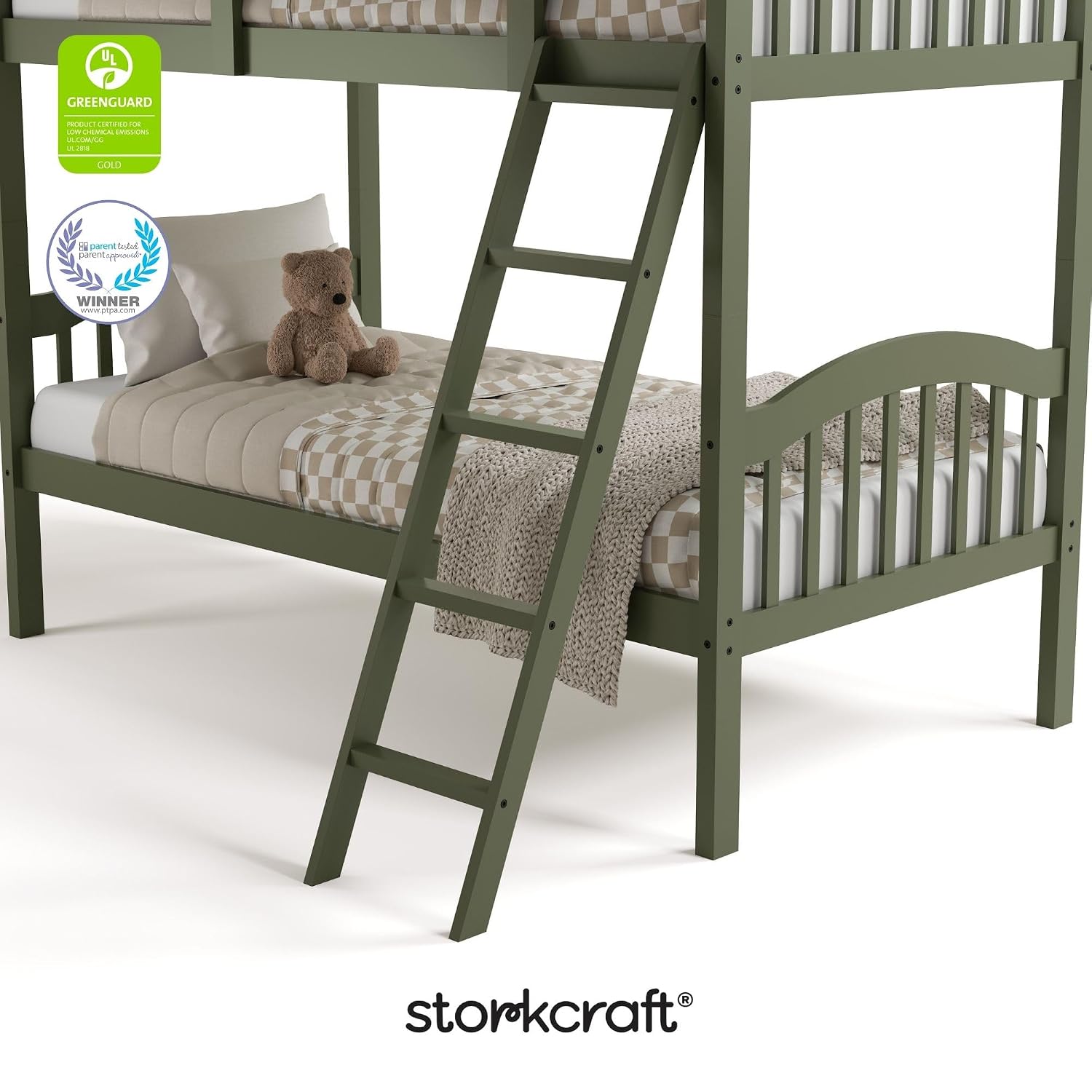 Storkcraft Long Horn Twin-Over-Twin Bunk Bed, White | GREENGUARD Gold Certified, Converts to 2 Individual Twin Beds, Wood Bunk Bed for Kids Bedroom, No Box Spring Required