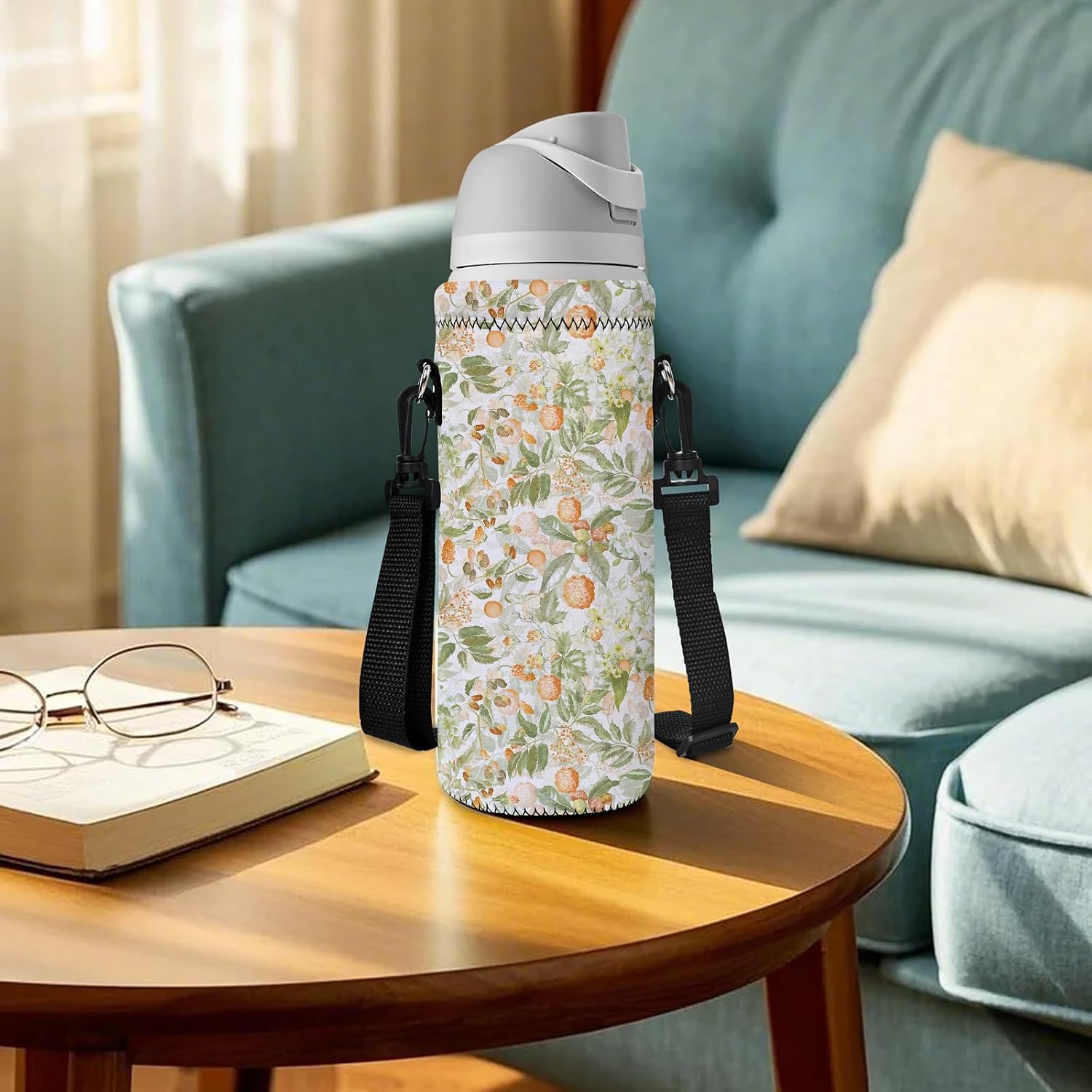 RICHEN Neoprene Water Bottle Carrier Bag with Adjustable Shoulder Strap,Insulated Water Bottle Cover for Stainless Steel/Glass/Plastic Bottles
