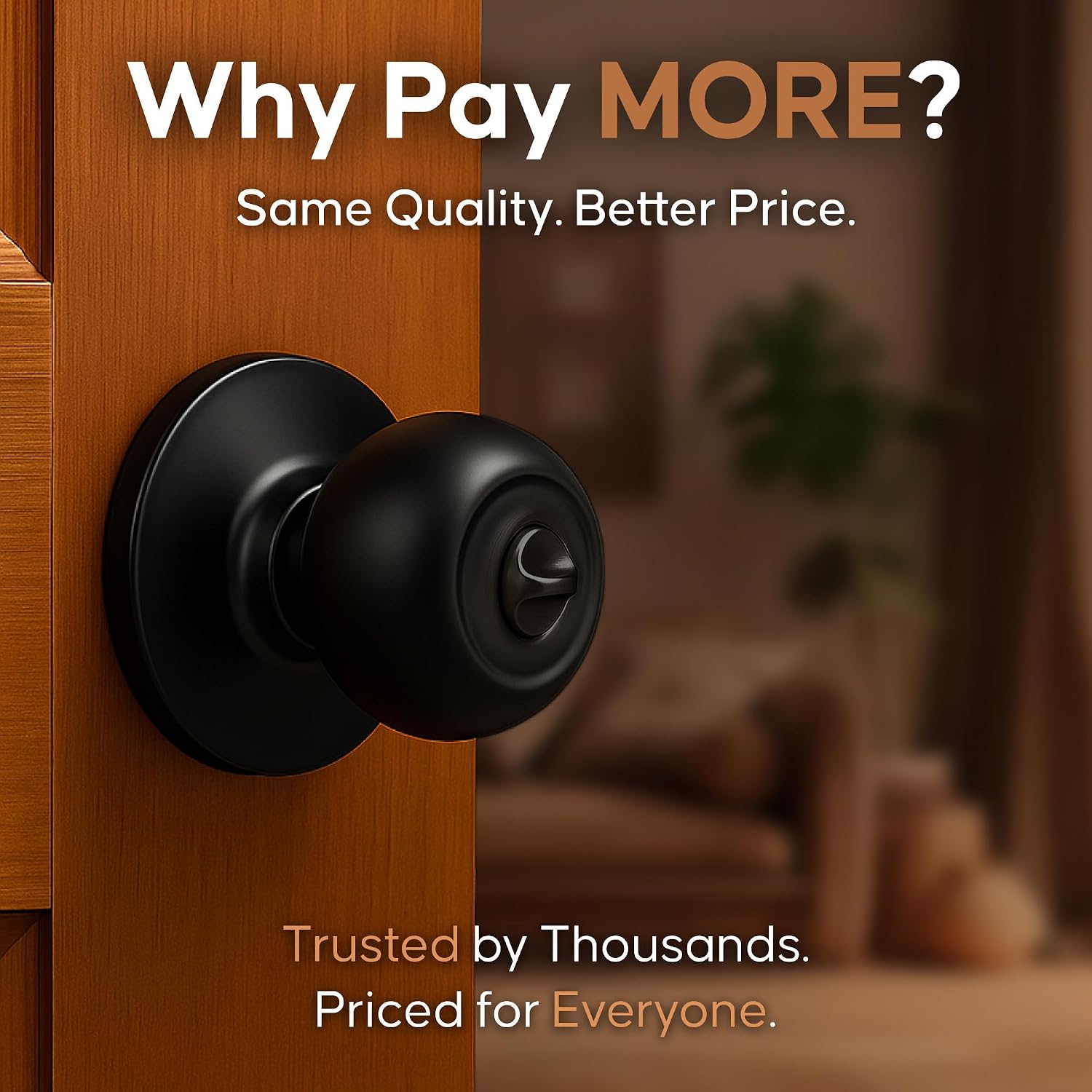 Copper Creek Privacy Interior Door Knob – ANSI Grade-3 Certified, Modern Heavy Duty Handle, Easy Install and Reversible for Bedroom, Bathroom & Closets – Satin Stainless (1 Pack)