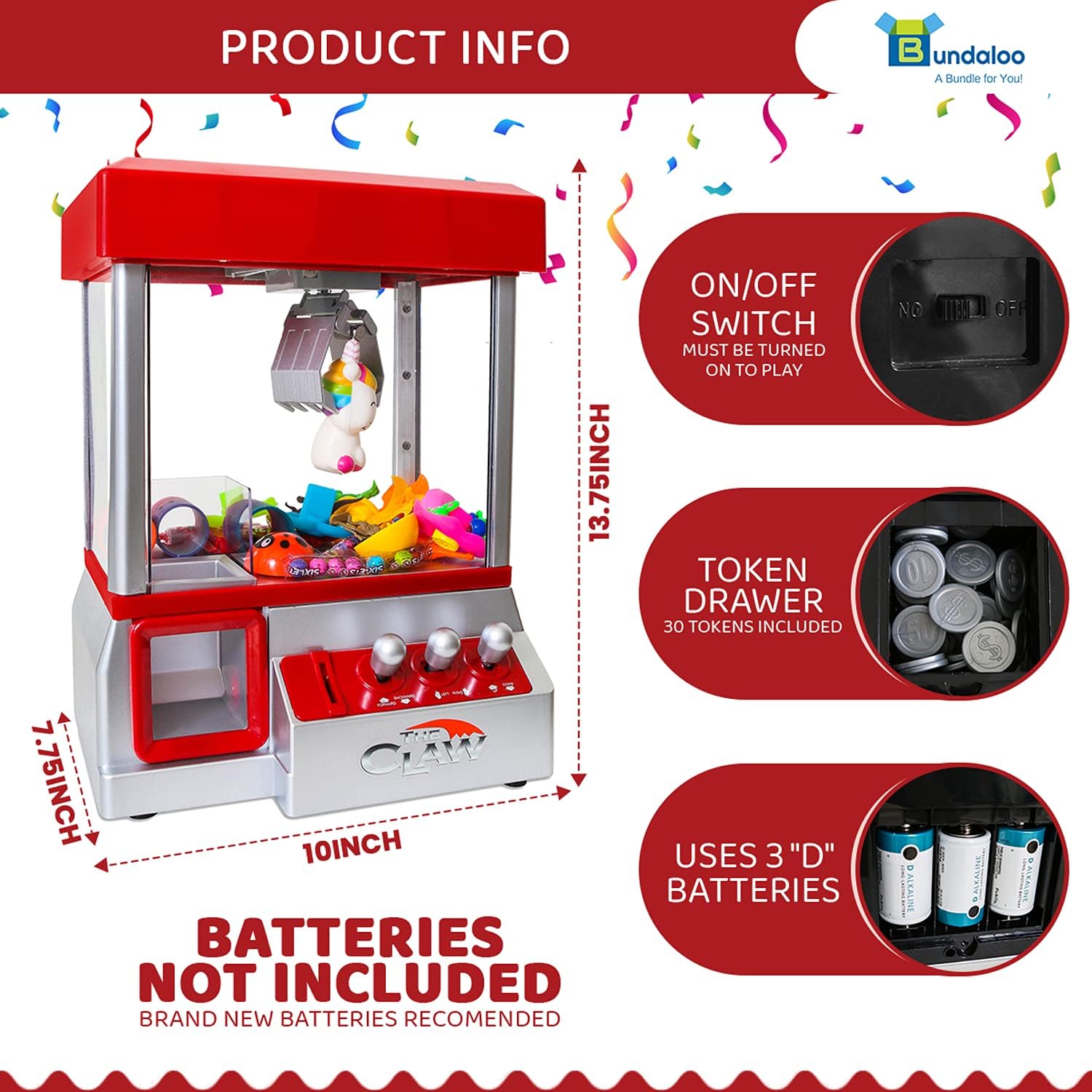 Claw Machine Arcade Game with Sound, Cool Fun Mini Candy Grabber Prize Dispenser Vending Toy for Kids, Boys & Girls
