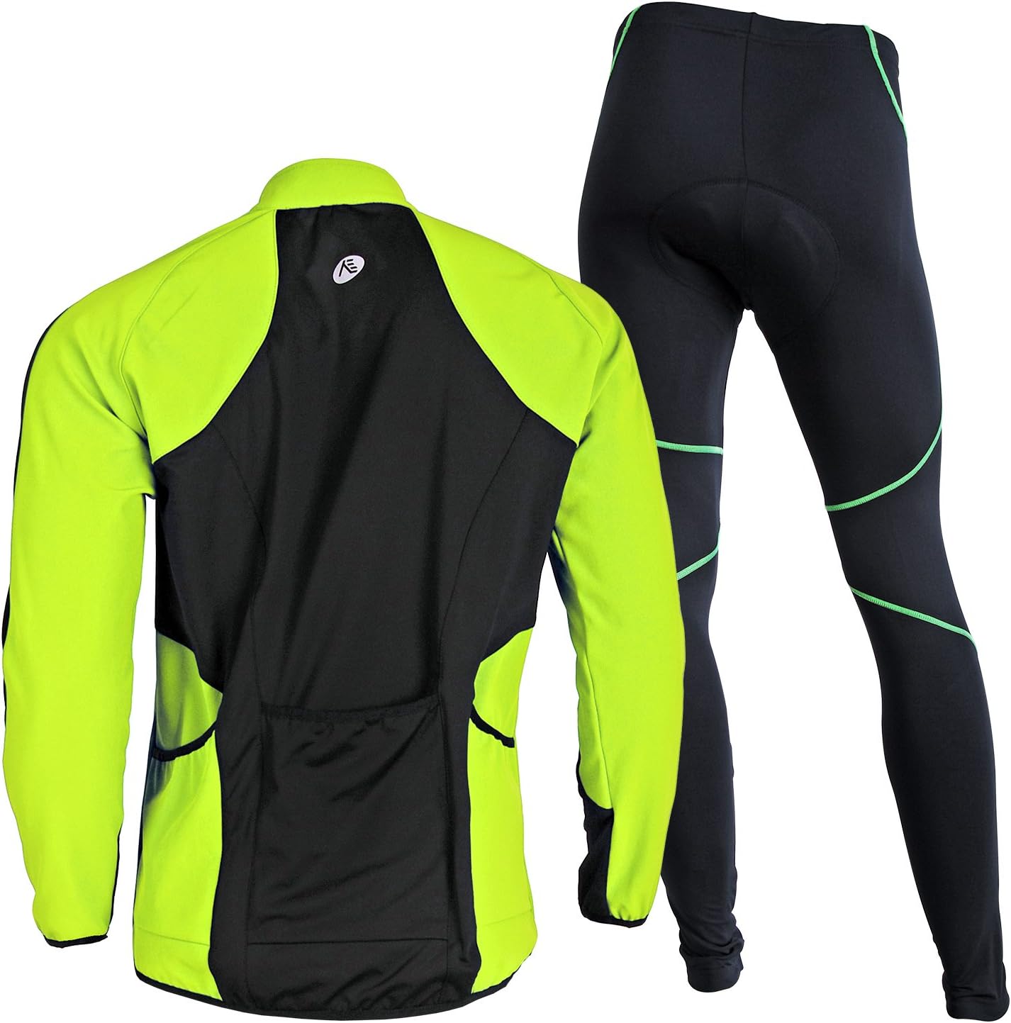 Men's Cycling Jersey Set, Winter Thermal Fleece Lining Waterproof Long Sleeve Jacket with Padded Riding Pants