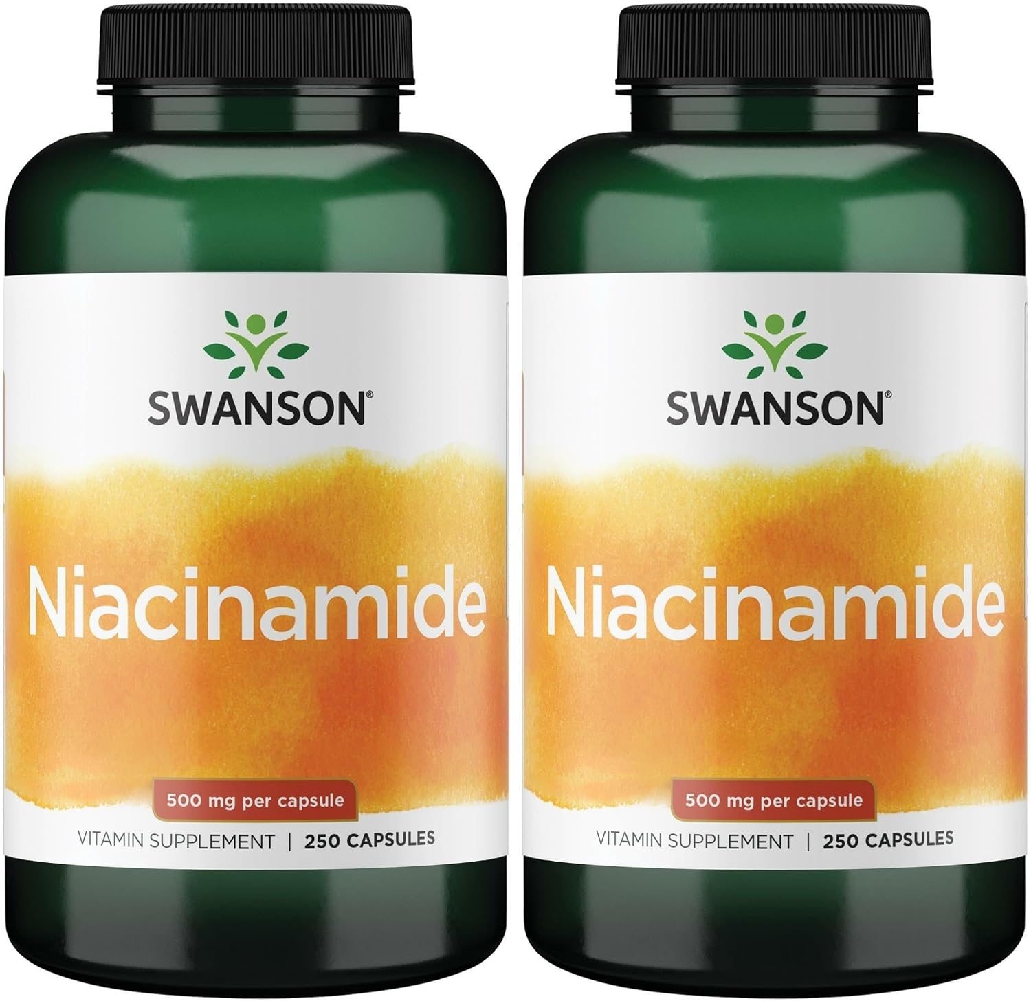 Swanson Niacinamide 500 Milligrams, 250 Capsules, 2 Pack | Supports Skin Health and Energy Production, Delivers 500 mg per Capsule