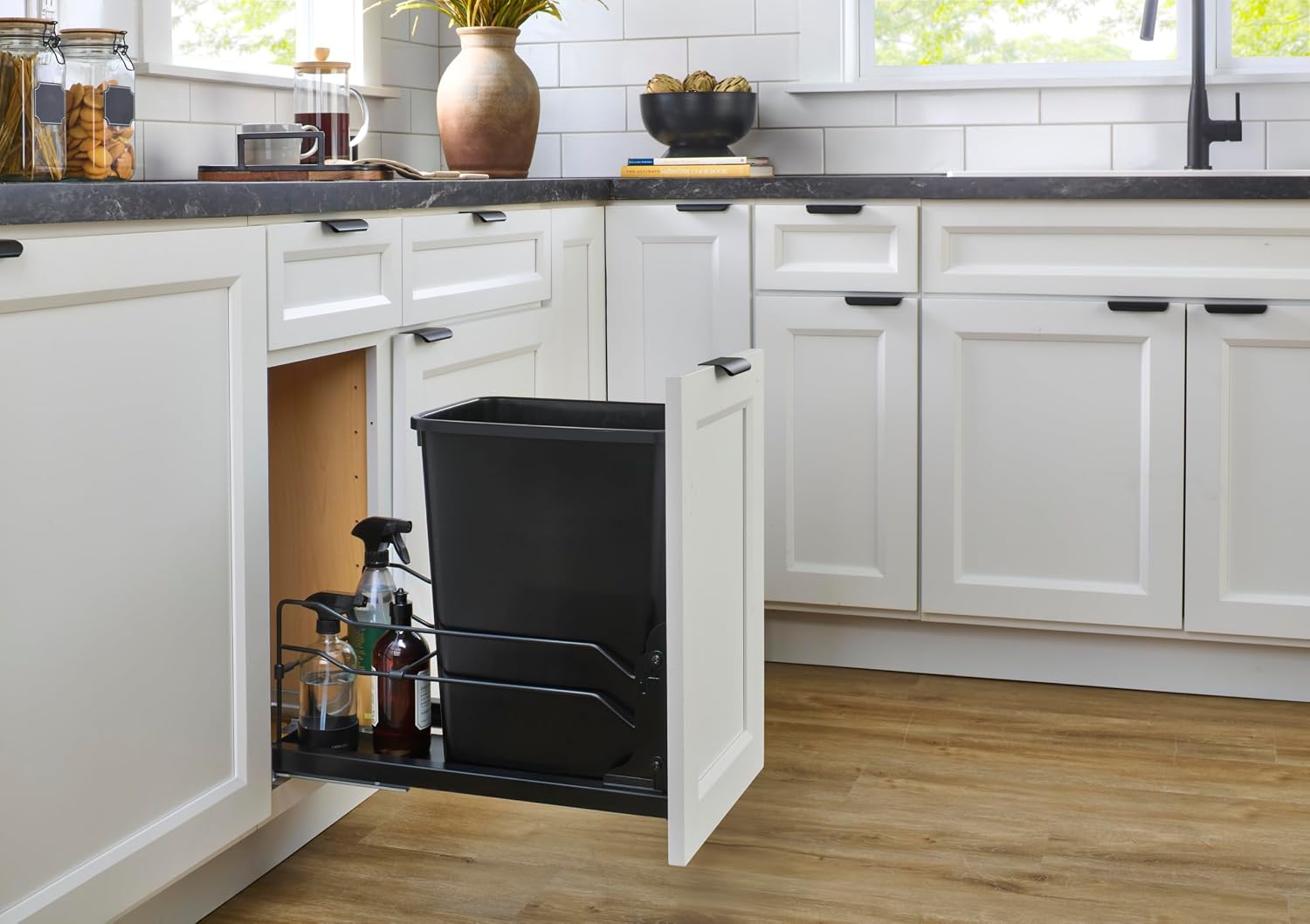 Rev-A-Shelf 35 Qt Pull Out Trash Can with Soft Close for Under Kitchen Cabinets, Min Opening Width of 11.5", Metallic Silver, 53WC-1535SCDM-117