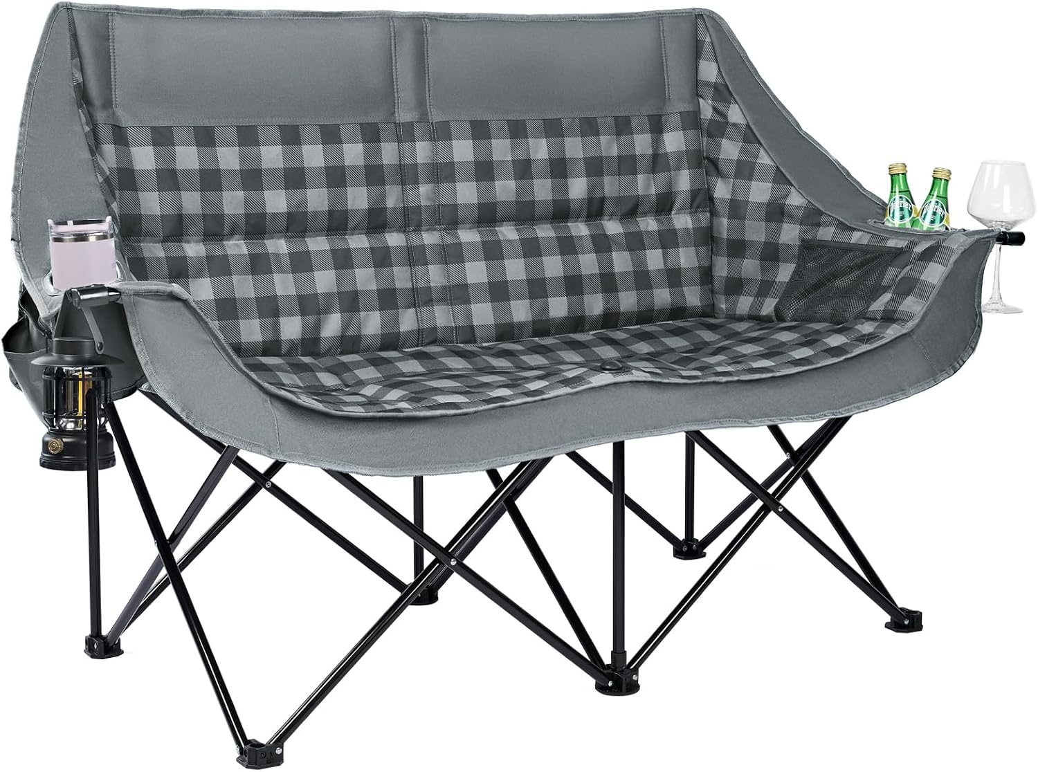 Oversized Camping Chairs for Adult - Heavy Duty Padded Portable Folding Chair XL Collapsible Camp Chair with Cup Holder Side Pocket for Outdoor Lawn Beach Sport Fishing Support 500LBS, Grey
