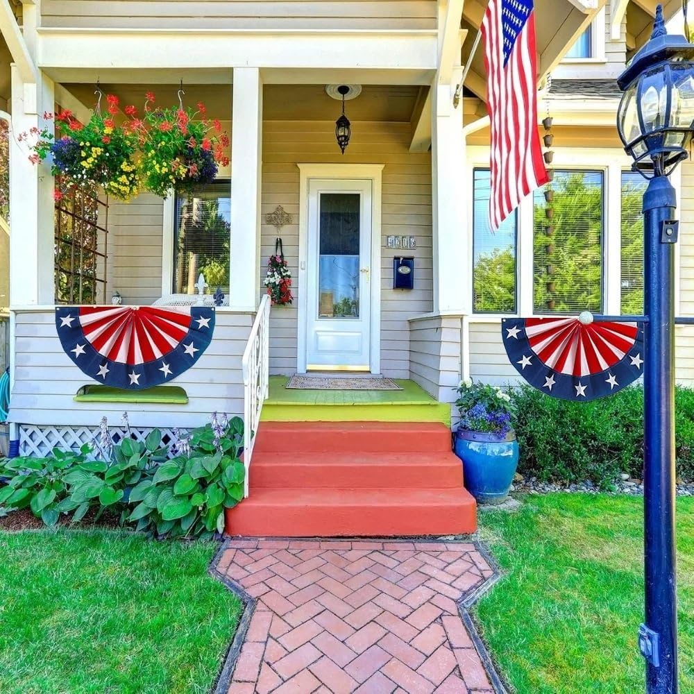 Fun Express 18" x 9" Patriotic Fan Drape Mini Flocked Bunting - 4th of July & USA 250 for Parades, Gatherings, Festive Home Decor