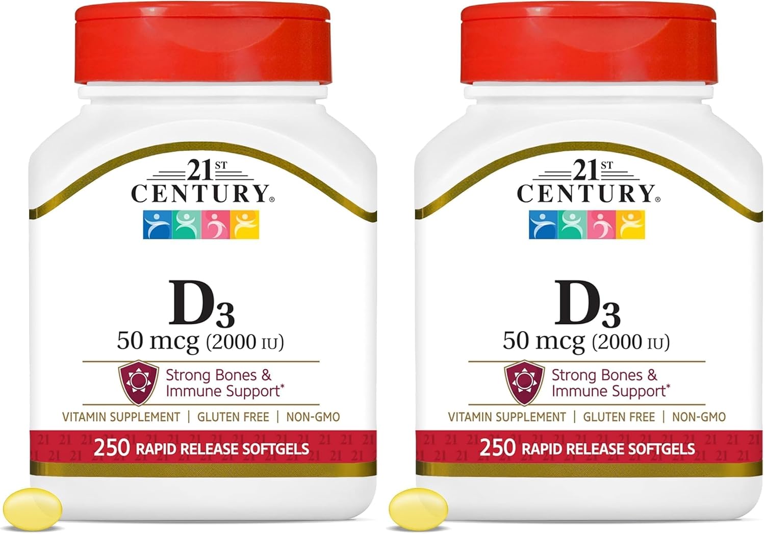 21st Century Vitamin D3 2000 IU Softgels, Bone & Immune, 250 Count | Vitamin D3 2000 IU Fast-Release Liquid Softgels, Bone Health, Immune Support & Calcium Absorption, Value 250-count Bottle