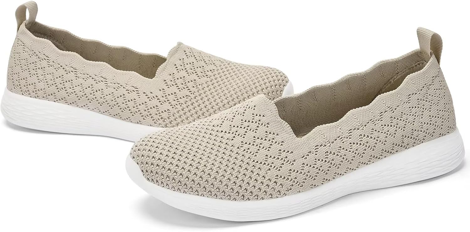 poemlady Women's Walking Shoes Slip On Knit Mesh Loafers Round Toe Flat
