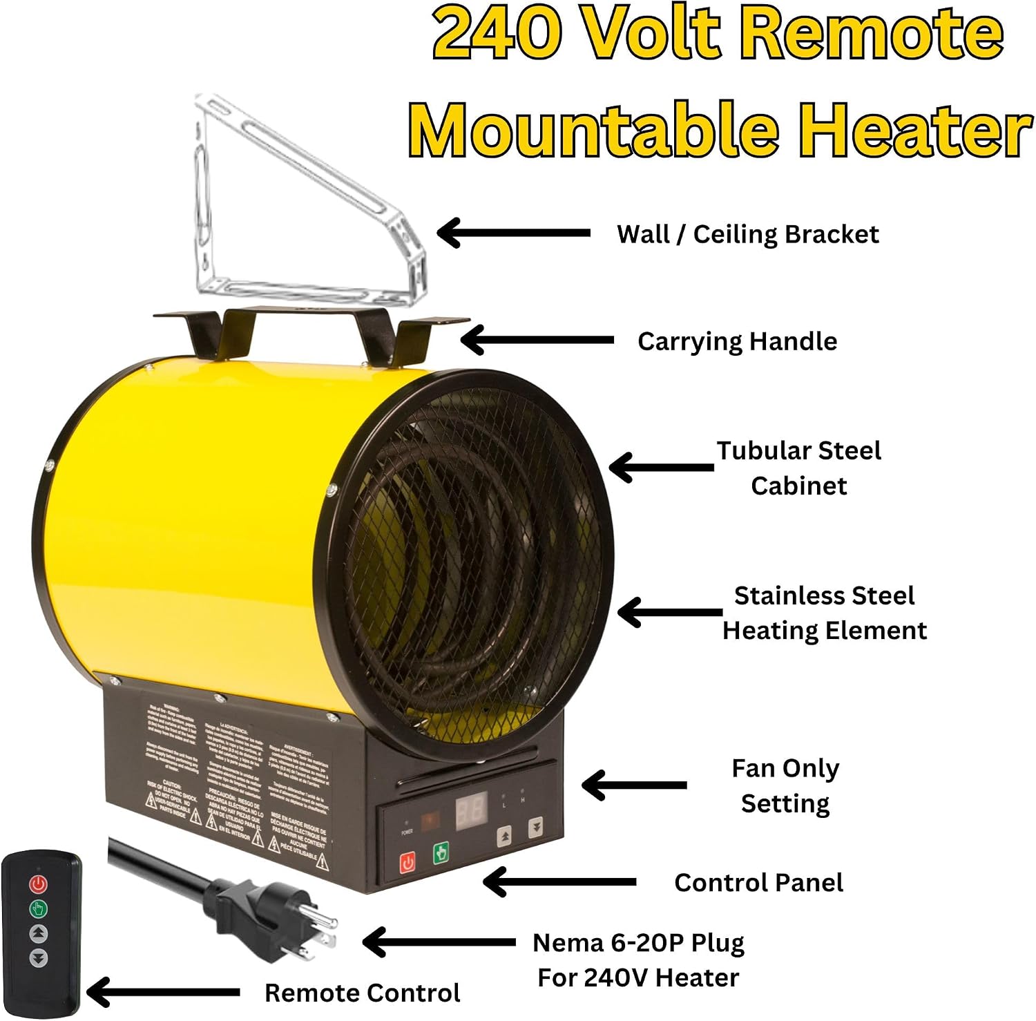 Dura Heat EUH4000R Electric Forced Air Heater with Remote Control 12, 800 Btu | 6-20P Plug, Electric Industrial Garage Heater, Workshop