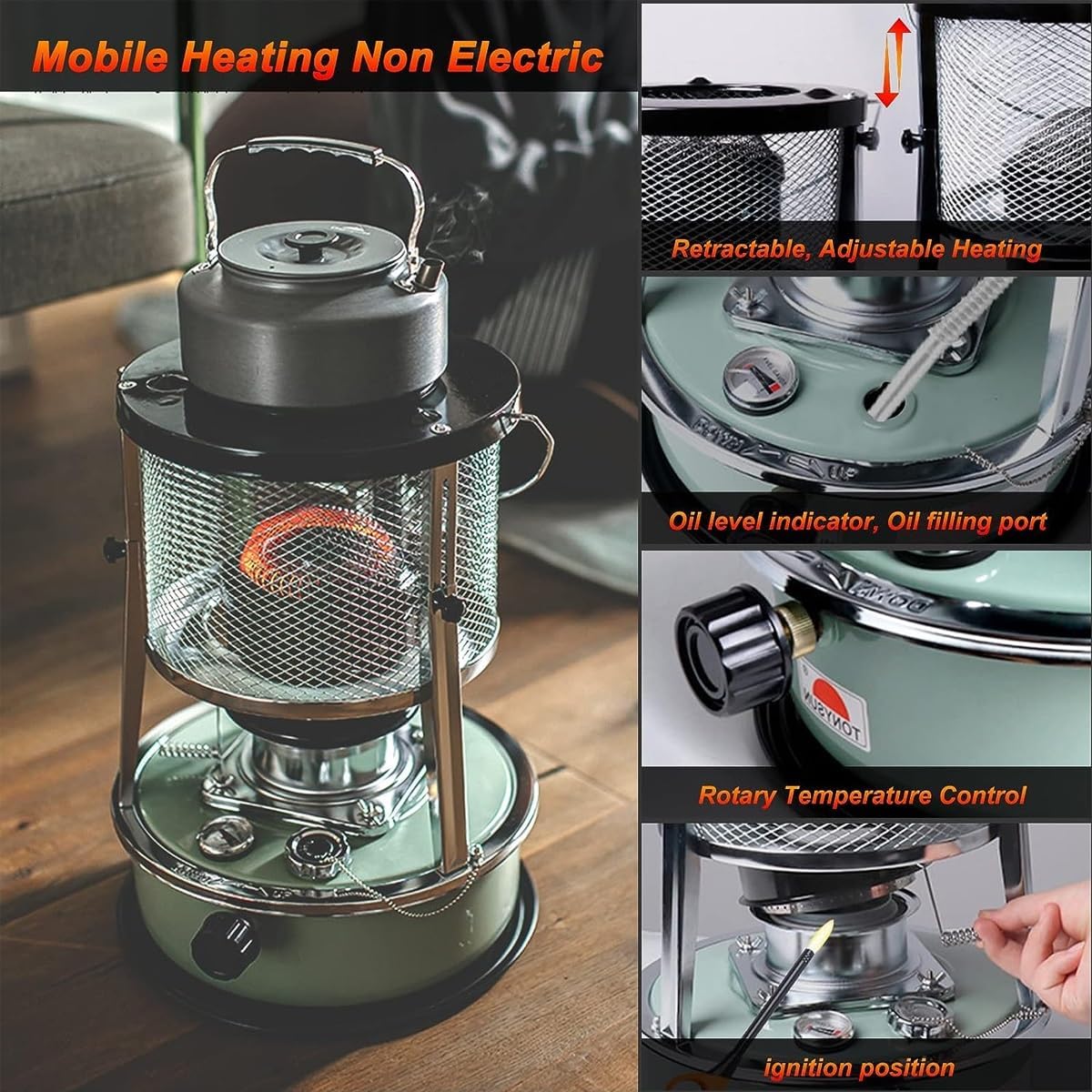Kerosene Stove Heater for Indoor Camping, Large Kerosene Stove with Automatic Extinguisher for Home, Heating, Cooking, Garage
