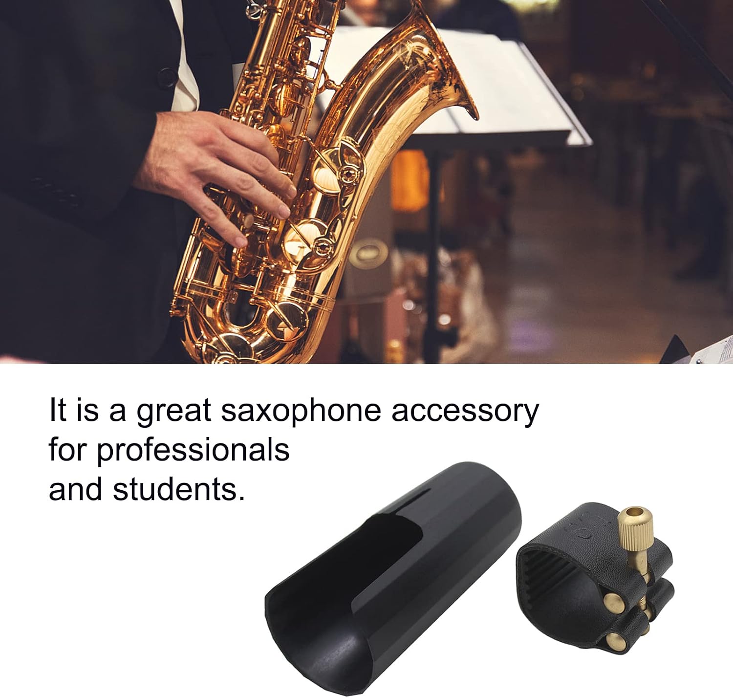 Alto Saxophone Ligature Kit, Metal Ligature and Plastic Cap | for Saxophone Mouthpiece Wind Musical Instruments Accessory for Beginner and Student
