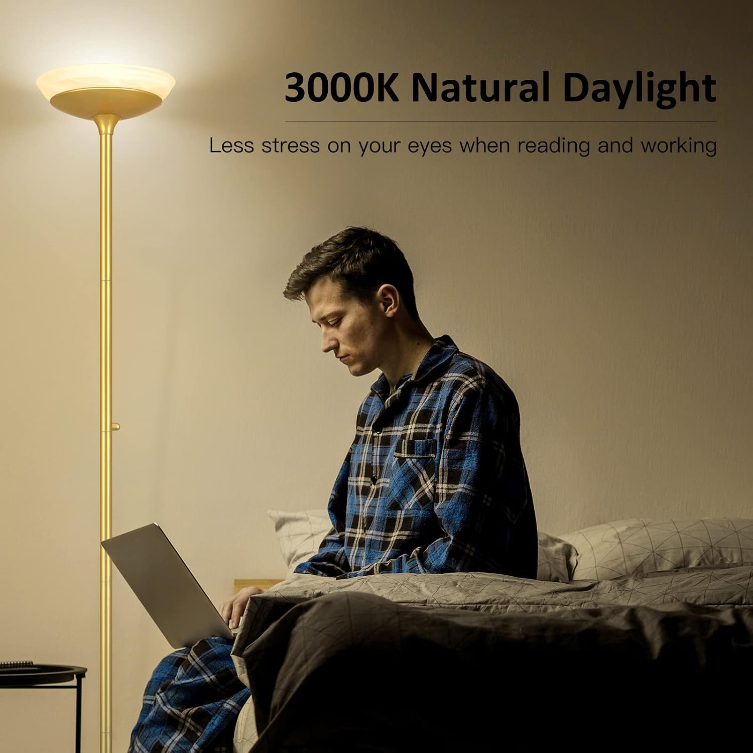 BoostArea Torchiere Floor Lamp, 30W Super Bright LED Standing Lamp, Stepless Dimmable Pole Lamp with 3000K Lighting, Rotary Switch