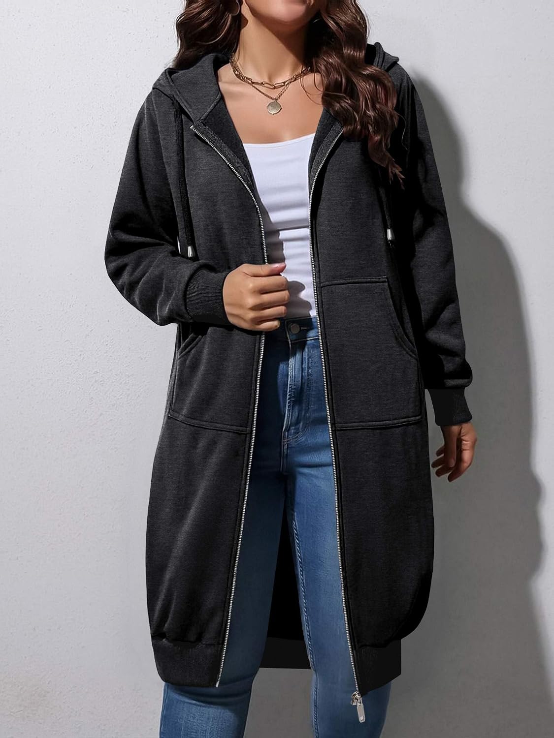 ELESOL Women Casual Zip up Fleece Hoodies Tunic Sweatshirt Long Jacket
