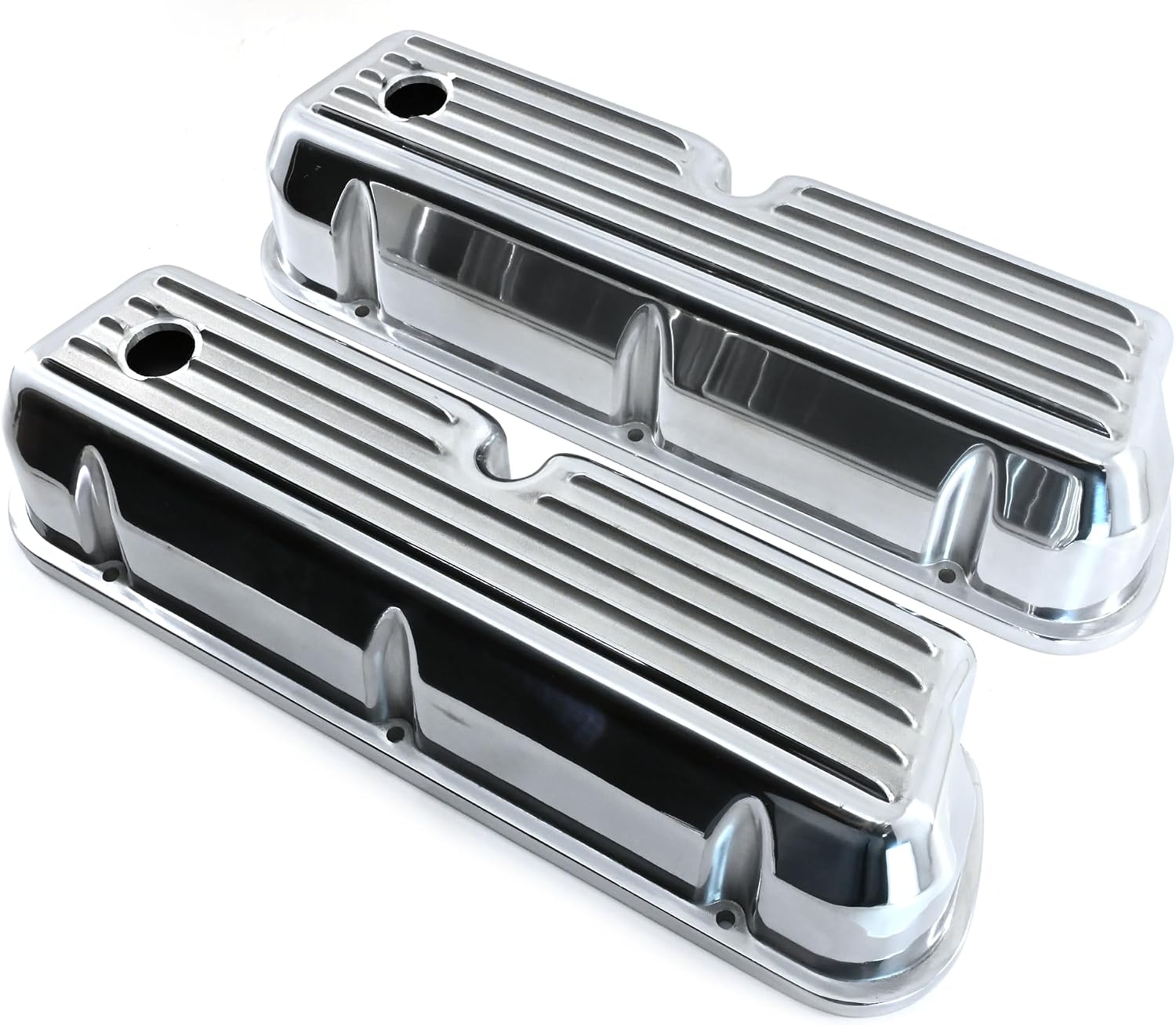 Compatible/Replacement Aluminum Ford Small Block 289-302-351W-5.0L Tall Full Finned Valve Covers – Polished Finish