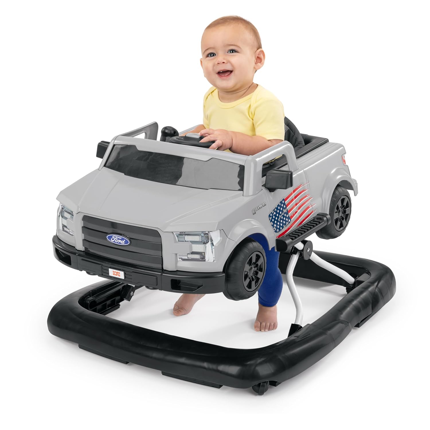 Bright Starts Ford Mustang 4-in-1 Pink Baby Activity Center & Push Walker with Removable Interactive Steering Wheel -Toy, 6 Months and up