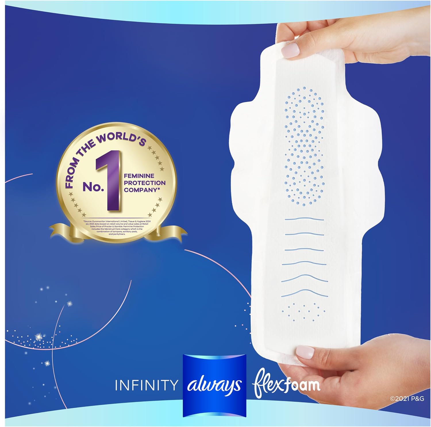 Always Infinity Feminine Pads for Women, Flexfoam Pads with Wings, Size 4, Overnight Absorbency, Unscented, 38 Count