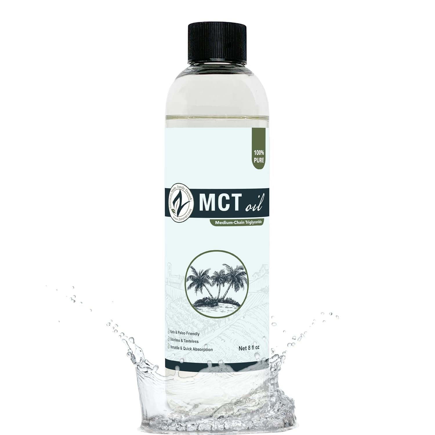 Pure MCT Oil, Carrier, Massage, Hydrating, Hair, Food, and Therapeutic Grade, 8 Oz