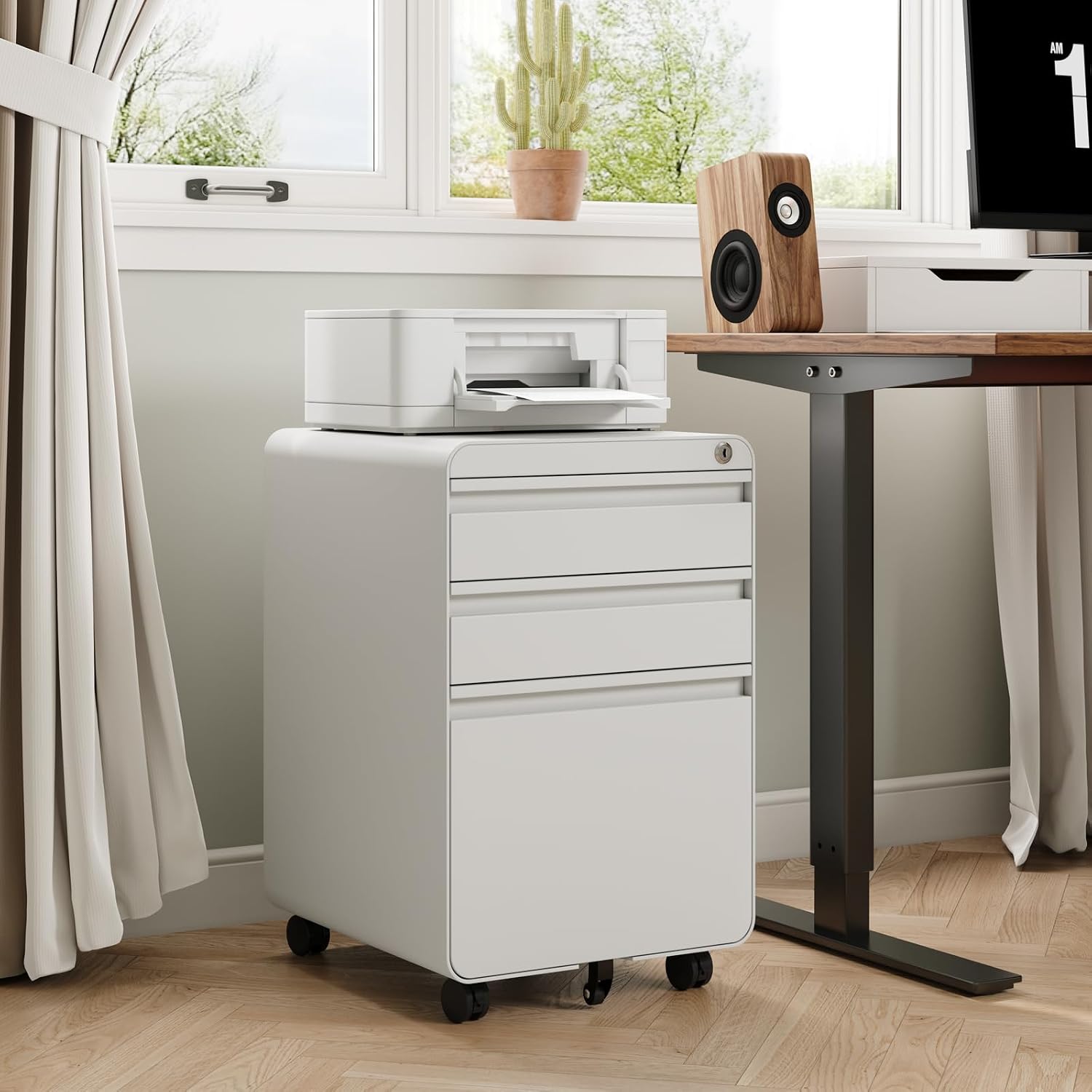 Dripex 3 Drawer Metal Rolling File Cabinet Under Desk Filing Cabinet White | 16"W x 18"D x 24"H, Lockable, 5 Wheels, Fully Assembled