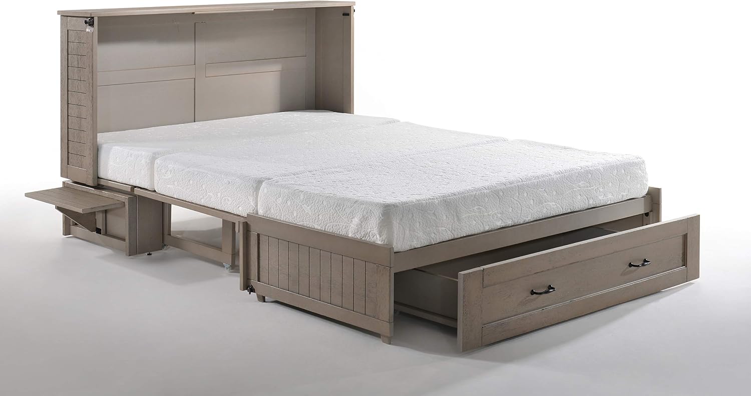 Night & Day Furniture Poppy Brushed Driftwood with Mattress Murphy Cabinet Bed, Queen,