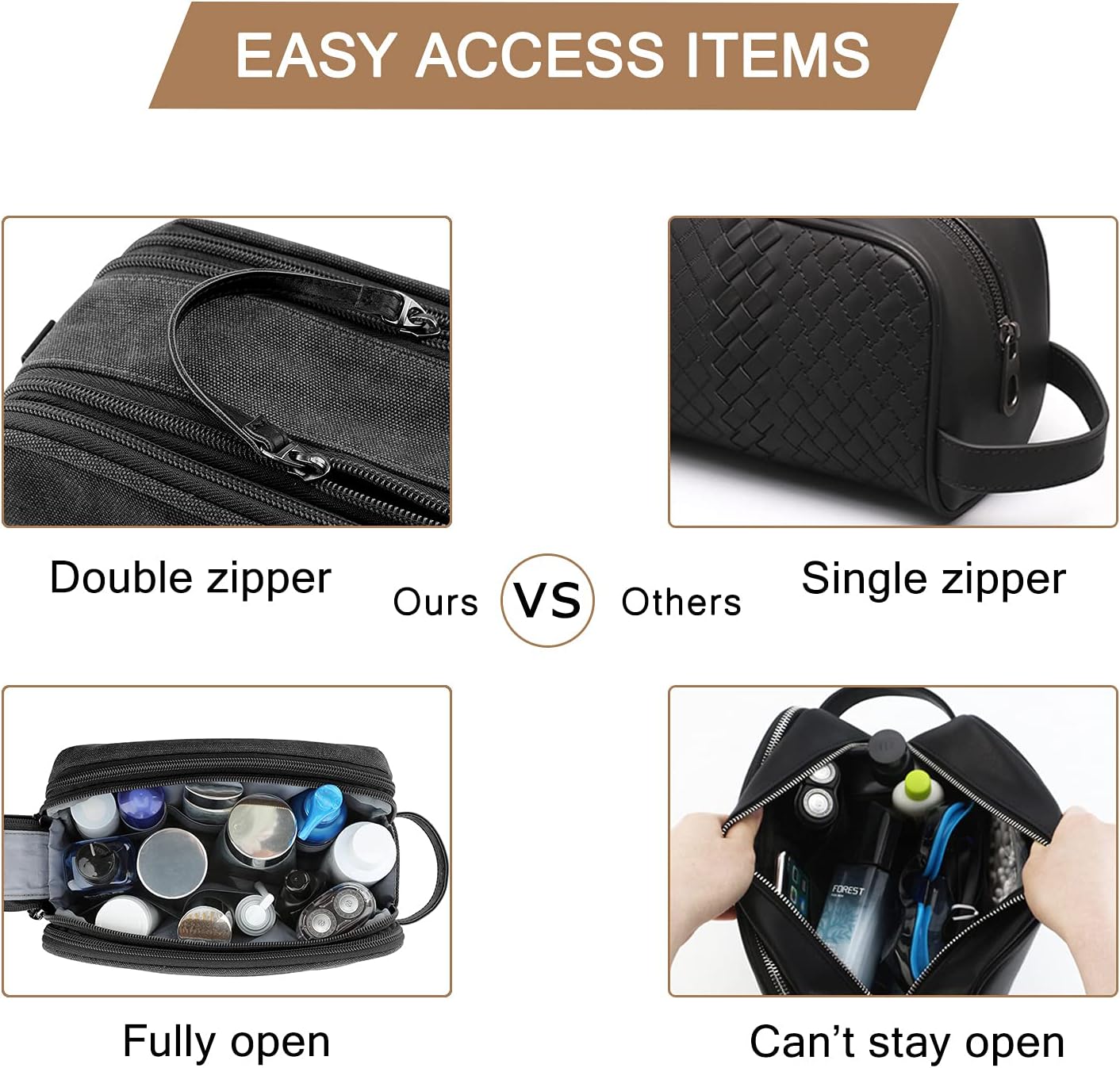BAGSMART Toiletry Bag for Men, Canvas Travel Toiletry Organizer Dopp Kit Water-resistant Shaving Bag for Toiletries Accessories,Grey-Medium