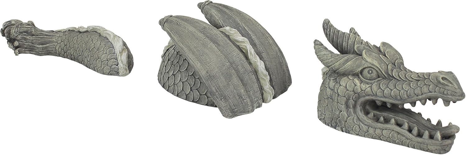 Design Toscano The Dragon of Falkenberg Castle Moat Lawn Garden Statue, 28 Inch Long, 14 Inch Tall, Cast Stone Resin, Gray Stone Finish