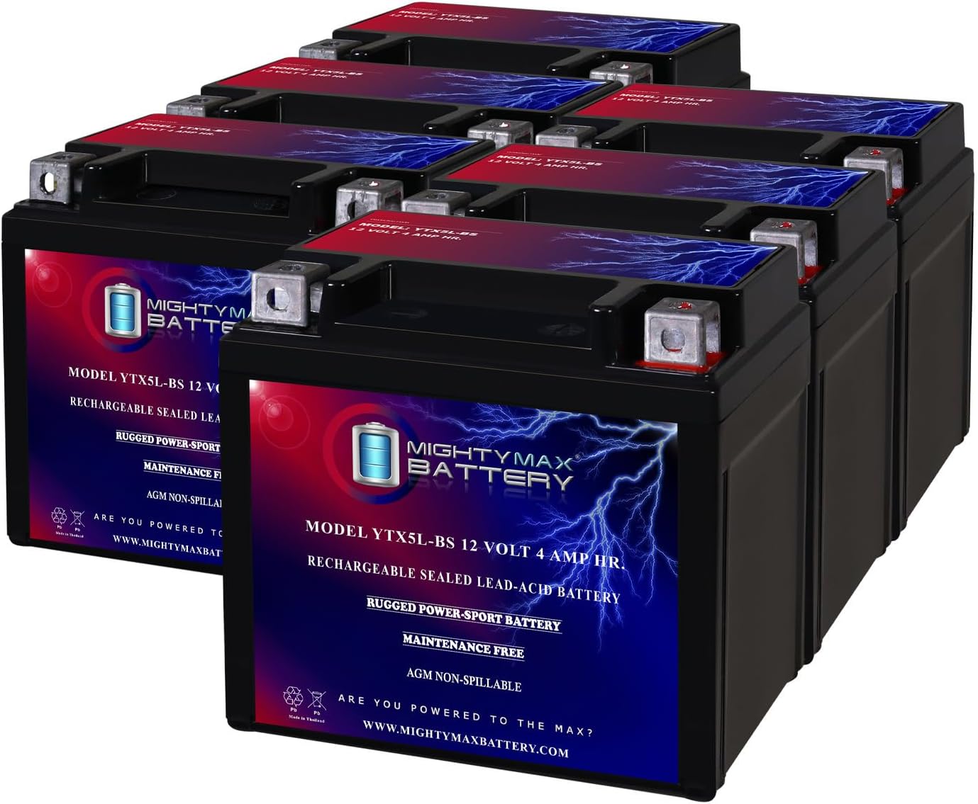 Mighty Max Battery YTX5L-BS -12 Volt 4 AH, 80 CCA, Rechargeable Maintenance Free SLA AGM Motorcycle Battery