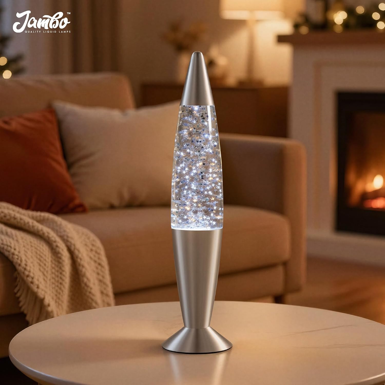 JAMBO 16" Beautiful Lamp- Purple with Yellow/Orange Wax, Relaxing Liquid Light, Night Light Nightlight