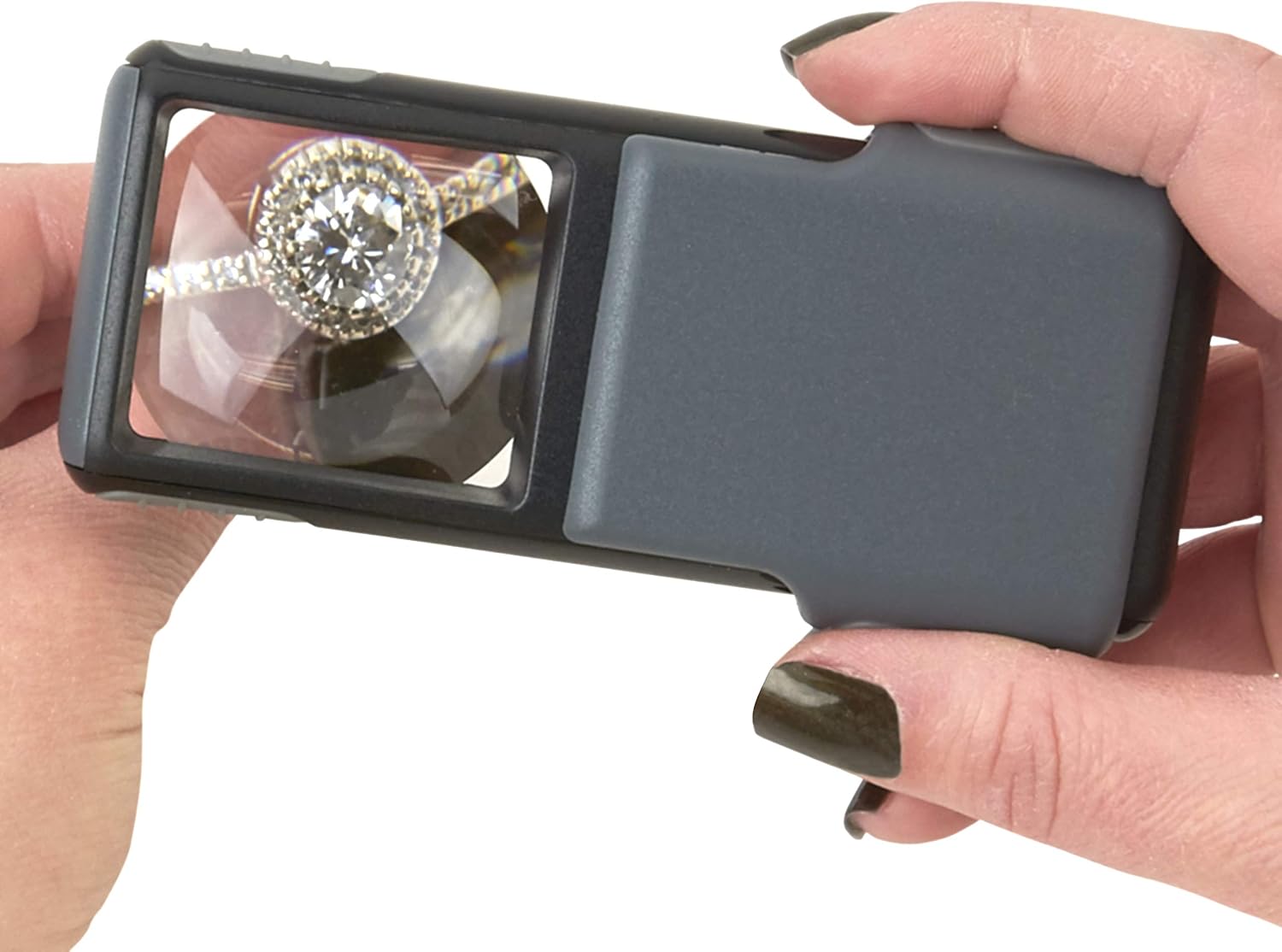 Carson MiniBrite LED Lighted Slide-Out Aspheric Magnifier with Protective Sleeve (PO-55), 5X, Gray