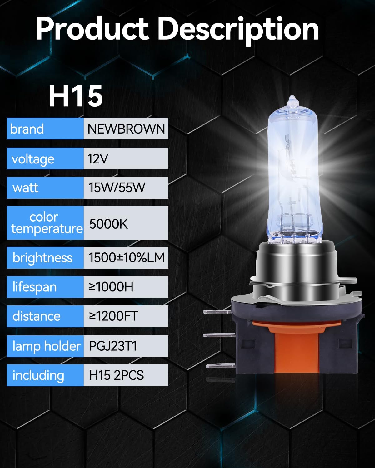 NEWBROWN H11 Headlight Bulb Halogen 5000K Super White Light Long Life Replacement PGJ19-2 12V/55W (H11, 2 Pack)