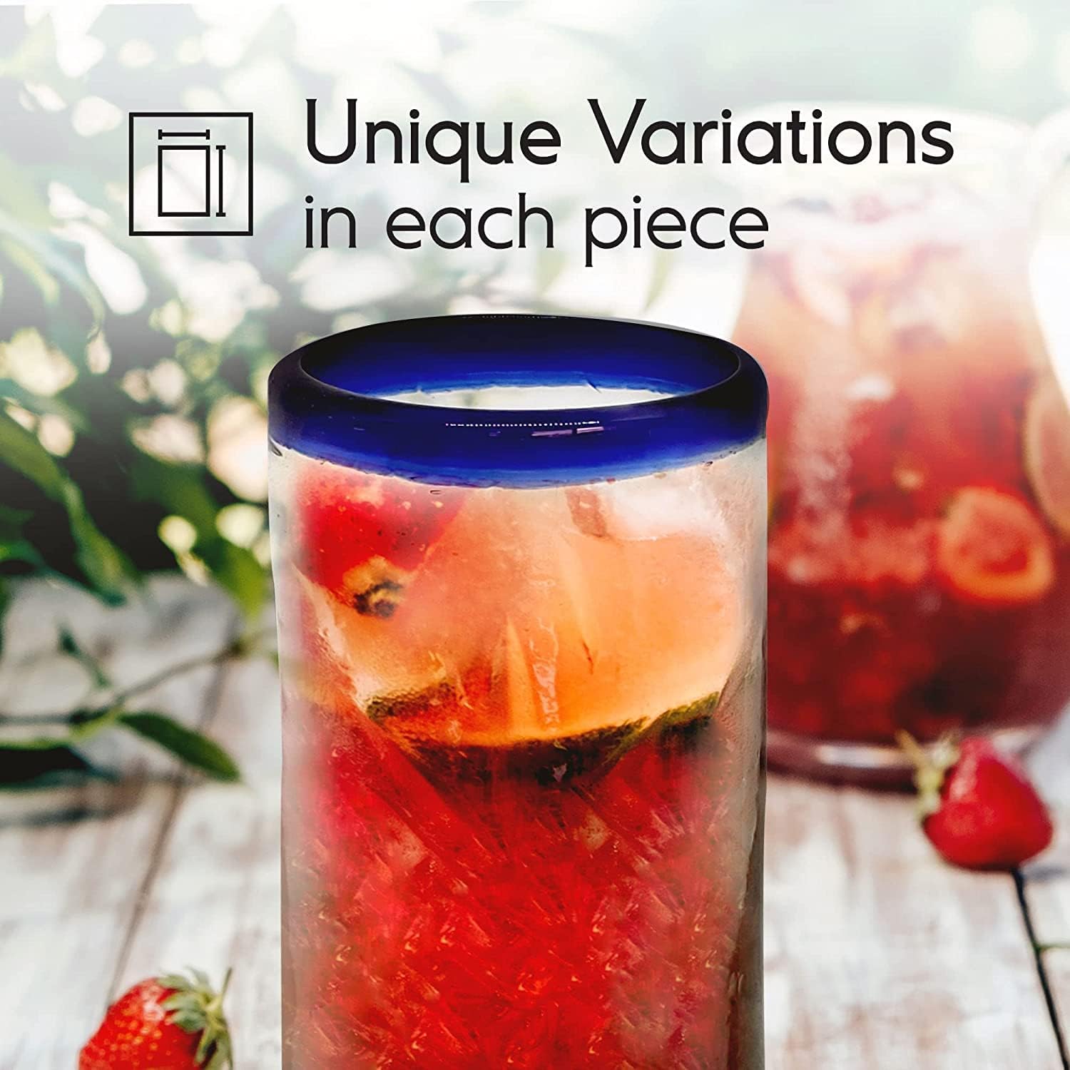 Cobalt Blue Rim 120 oz Pitcher and 6 Drinking Glasses set, Recycled Glass, Lead-free, Toxin-Free (Pitcher & Glasses)