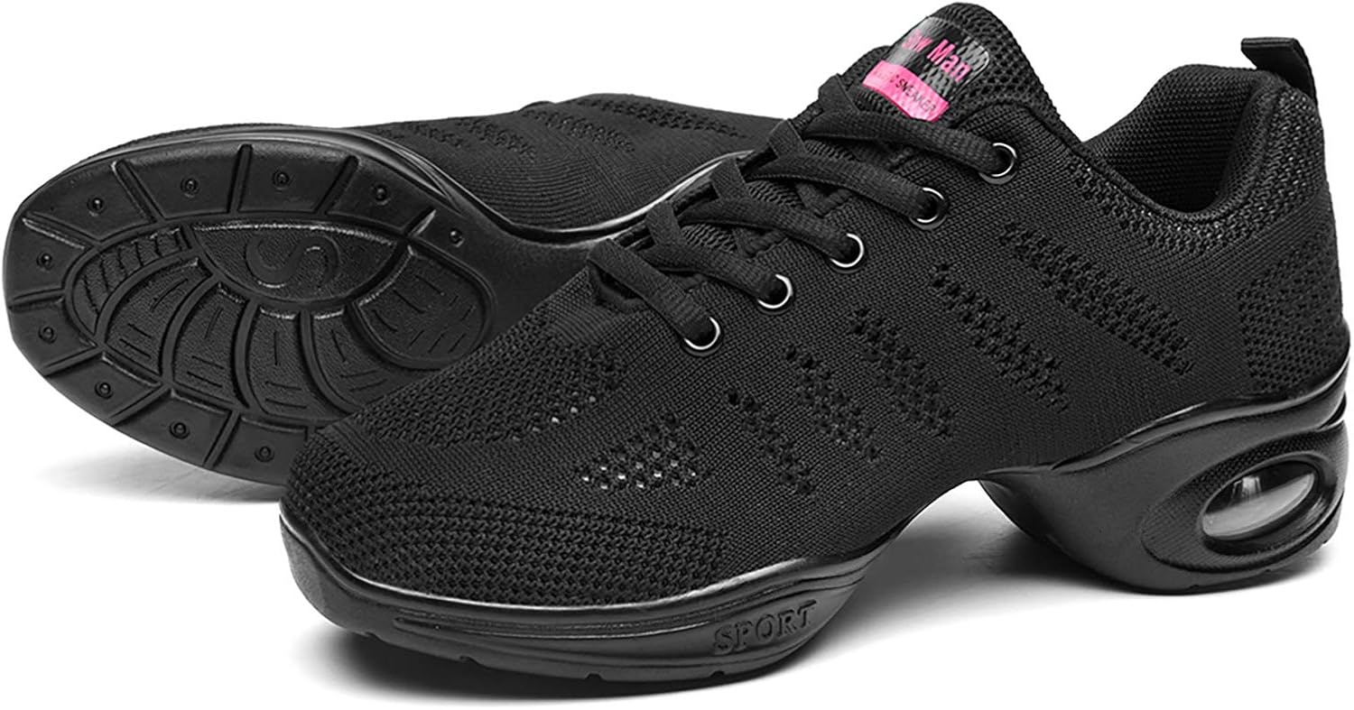 Slow Man Women's Jazz Shoes Lace-up Sneakers - Breathable Air Cushion Lady Split Sole Athletic Walking Dance Shoes Platform