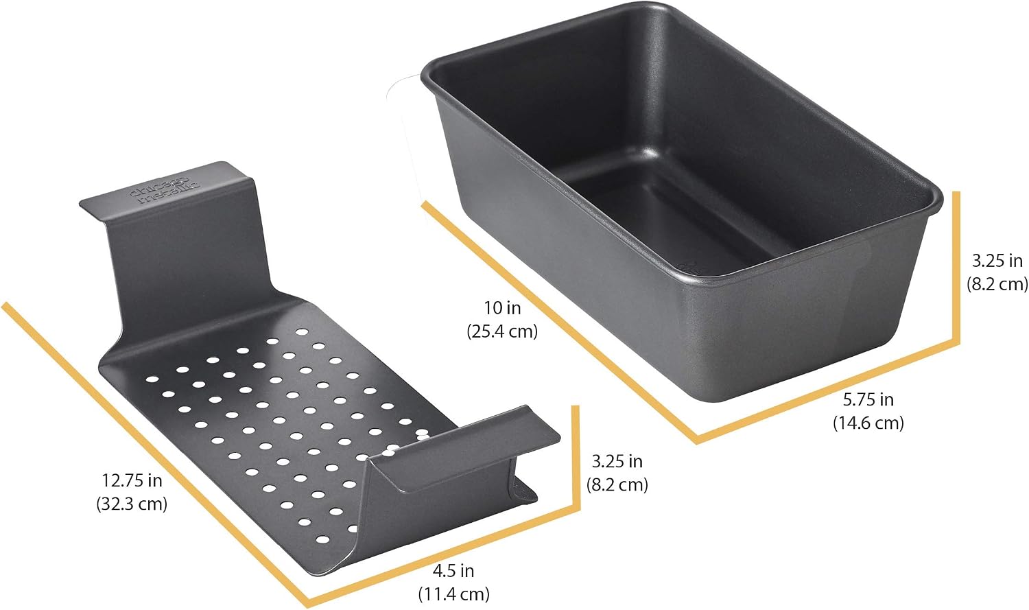 Chicago Metallic 2-Piece Healthy Meatloaf Pan with Draining Insert Professional Grade Non-Stick Carbon Steel Baking Pan with Lift and Serve Feature