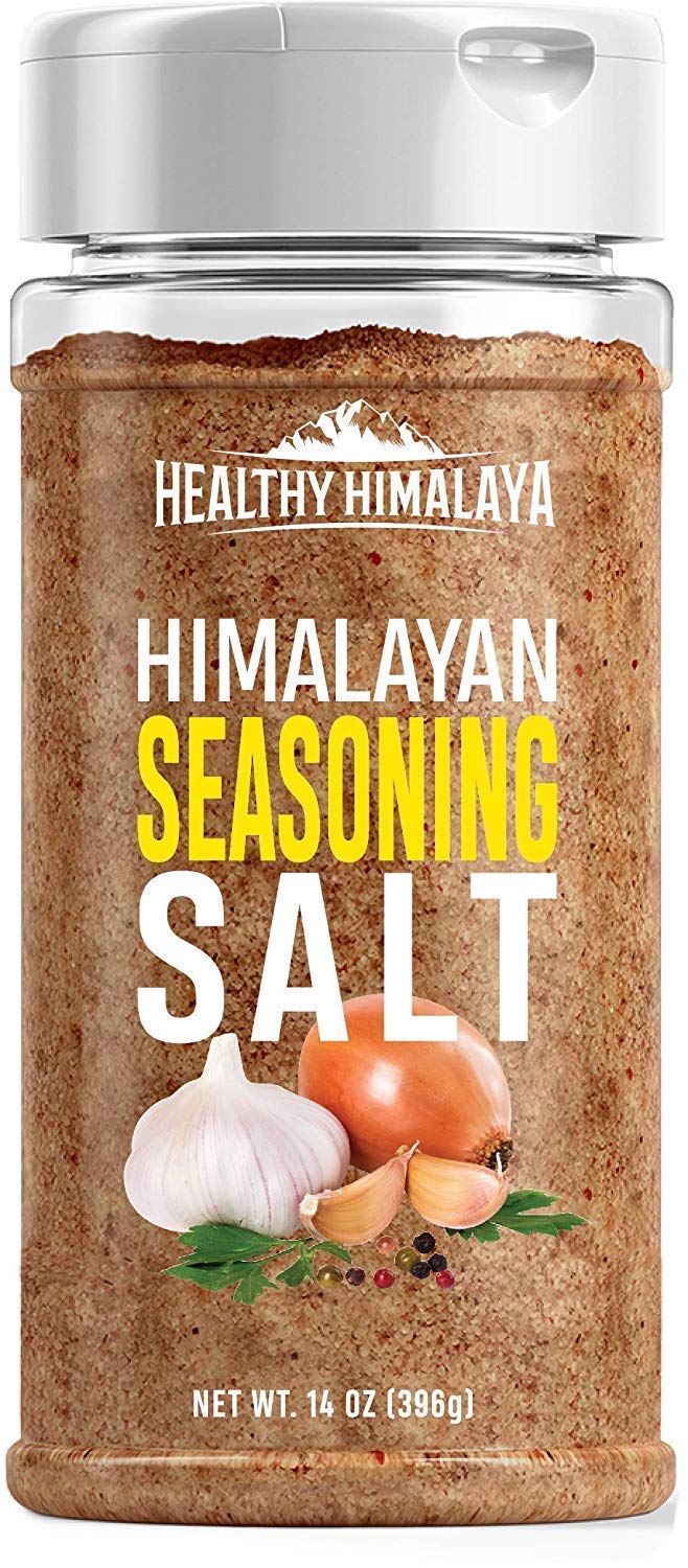 Himalayan Seasoning Salt with Pepper, Garlic, and Onion – Natural Himalayan Pink Salt for Grilling, Cooking, and Finishing – 14 oz Shaker