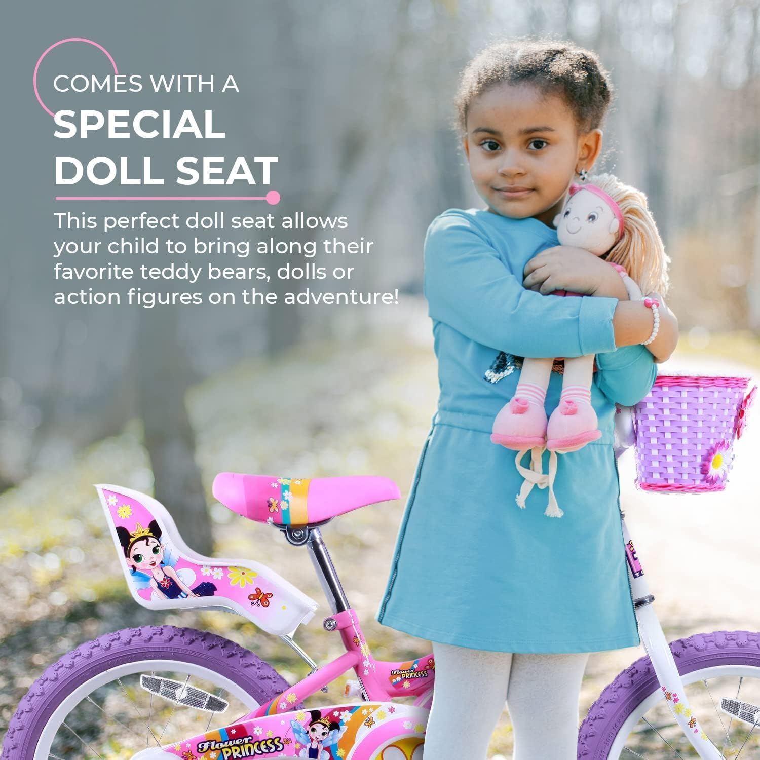 Titan Girls BMX Bike for Kids Ages 4-7, 16-Inch Wheels, 9-Inch Frame, Training Wheels, Toy Seat, Doll Basket, Streamers, First Bike, Princess Bicycle, Gift for Girls