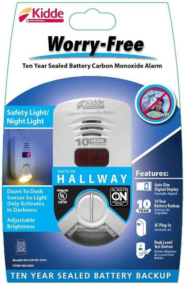 Kidde Carbon Monoxide Detector, AC-Plug-in with Lithium Battery Backup, Digital Display, Escape & Night Light