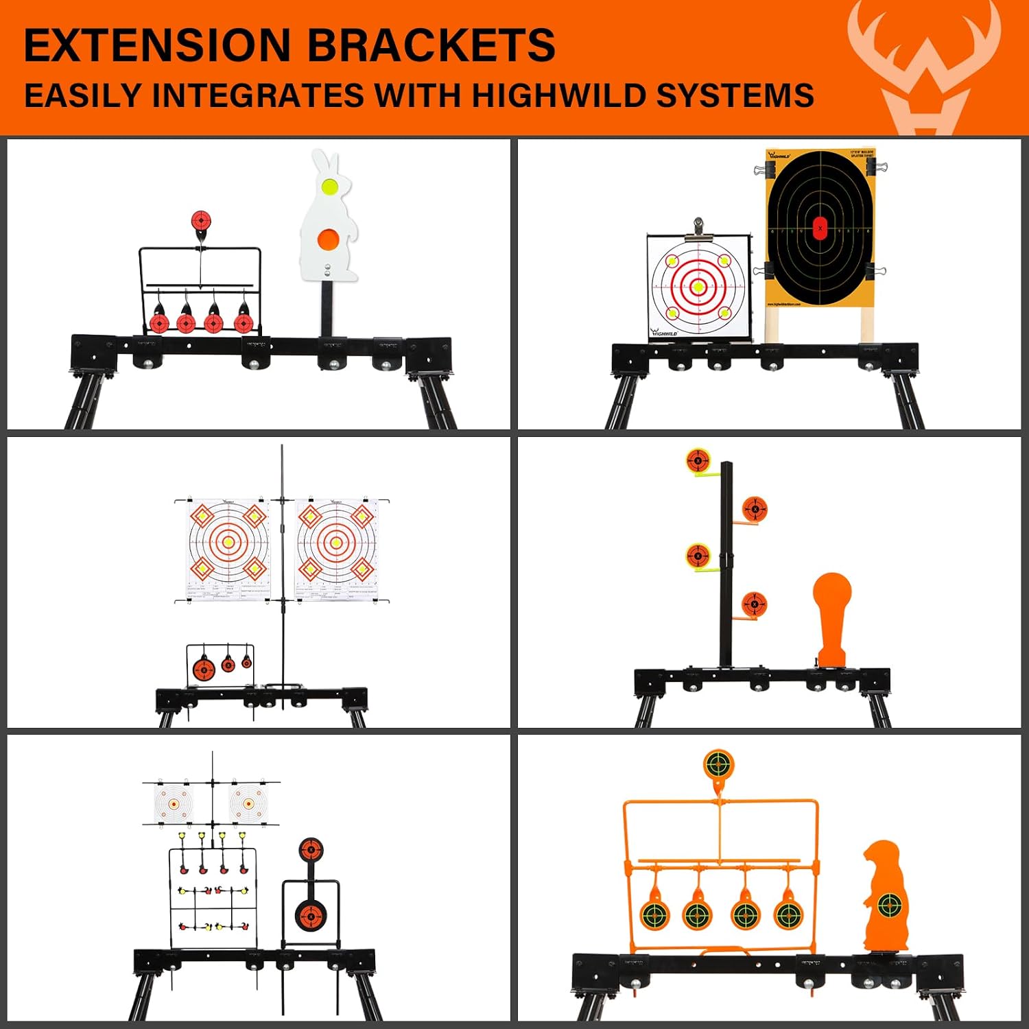 Highwild Expandable AR500 Steel Targets System 3/8" Thick Complete Shooting Targets with Stand, 4", 6", 8" Gongs + 7" x 12" Torso with 1 Stand