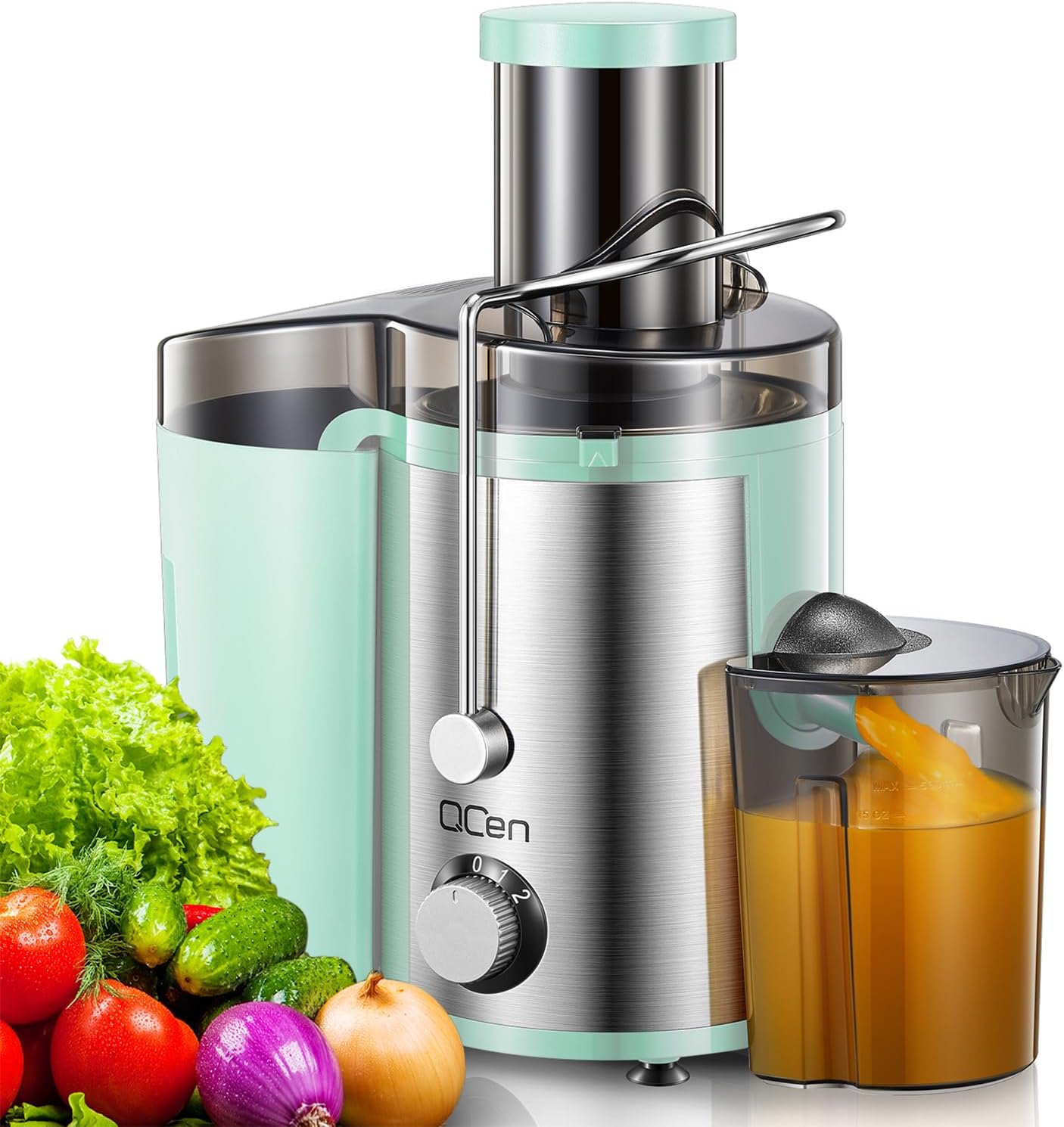 QCen Juicer Machine 500W Centrifugal Juicer with Extra Wide Feed Chute