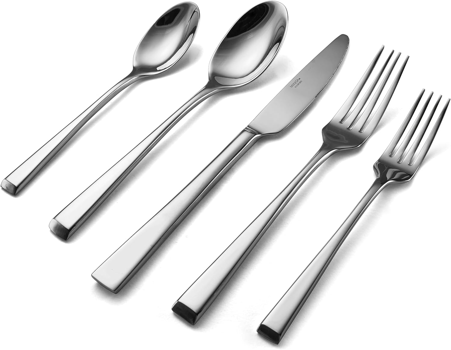 Mikasa Harmony 45-Piece Silverware Set, 18/10 Stainless Steel Cutlery for 8, Includes Forks, Knives, Spoons, and 5-Piece Serving Utensils Set