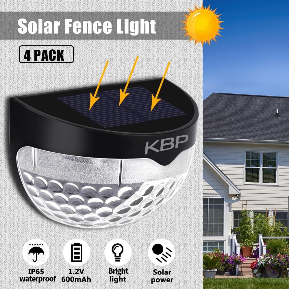 KBP Solar Fence Lights Outdoor Decorative Garden Lights Waterproof Wall Lights for Patio, Yard, Stairway (White)